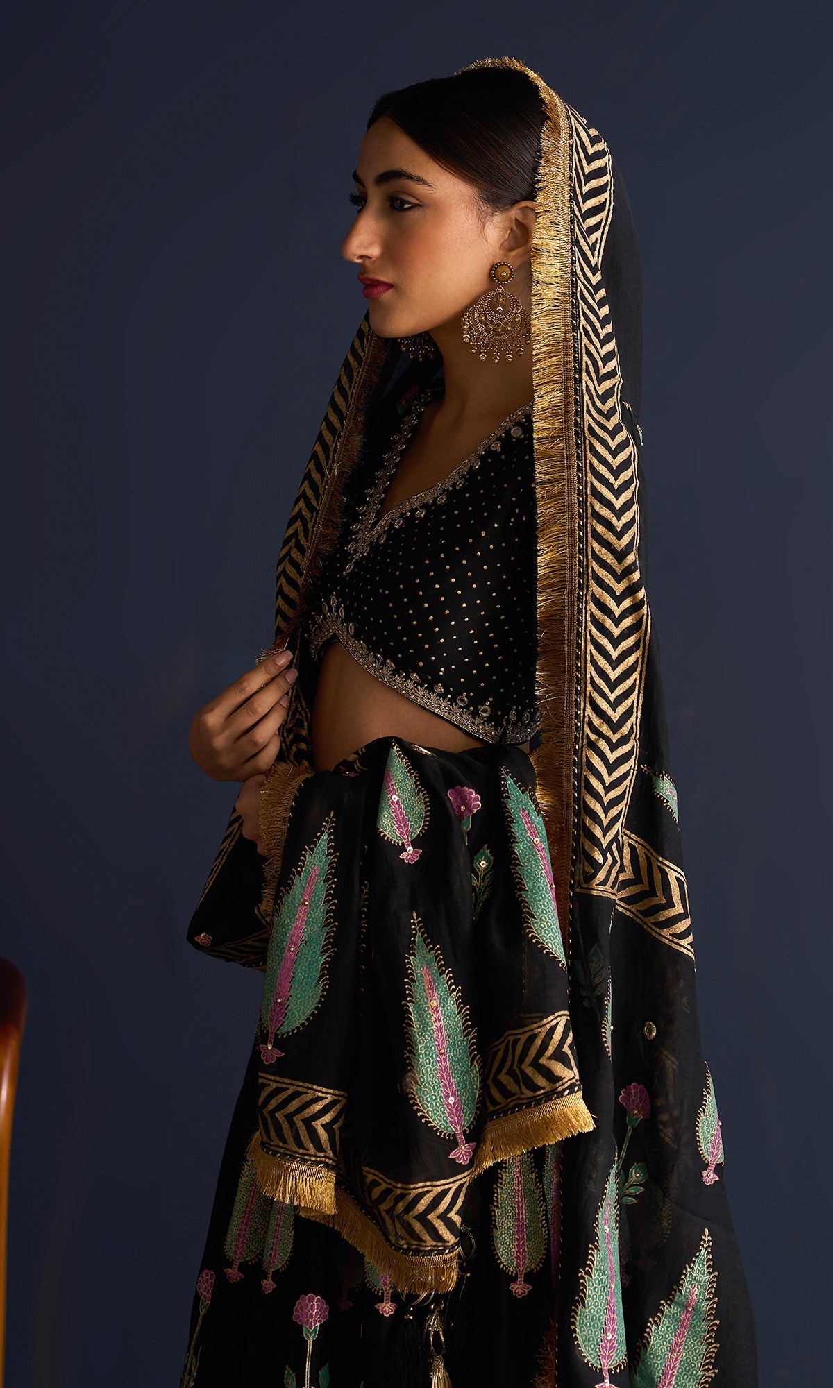 Isha Bohra In Rasiya Black Block Print Lehenga
