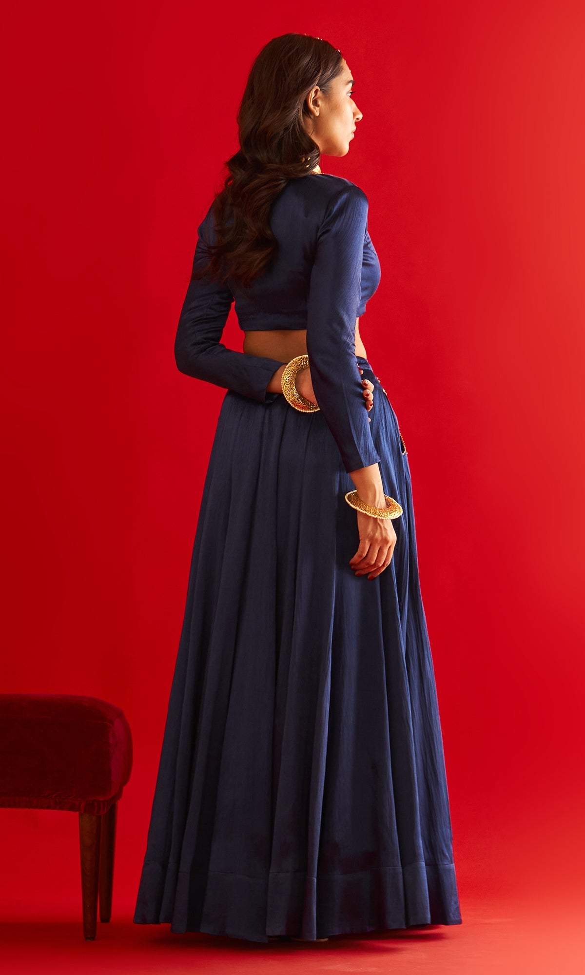 Sufiya Foil Blue Pocket Lehenga With Blouse And Shawl (Set Of 3)