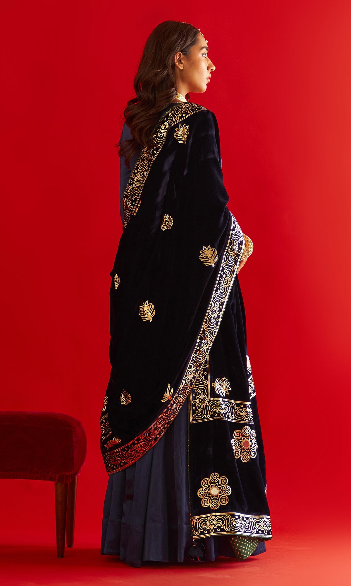 Sufiya Foil Blue Pocket Lehenga With Blouse And Shawl (Set Of 3)