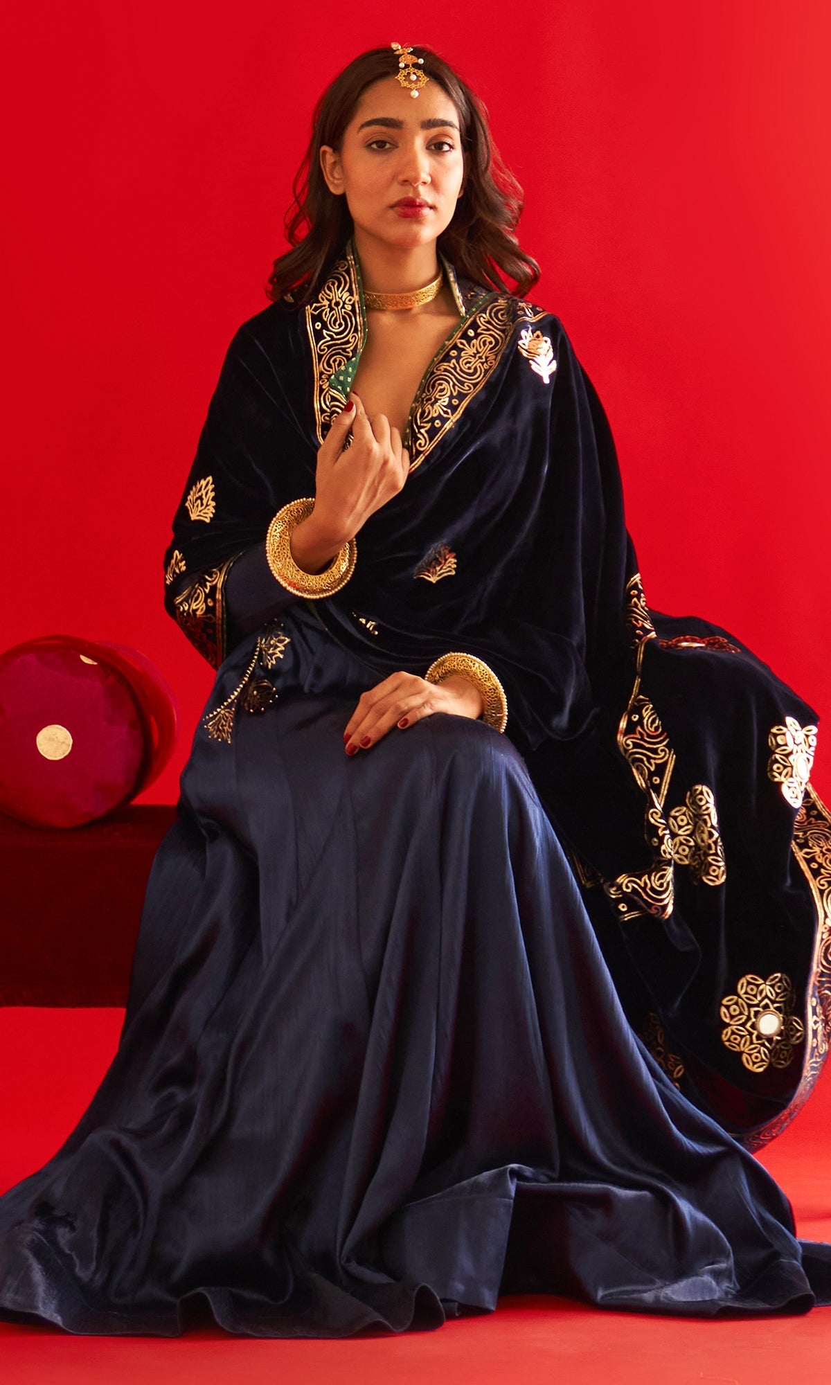 Sufiya Foil Blue Pocket Lehenga With Blouse And Shawl (Set Of 3)