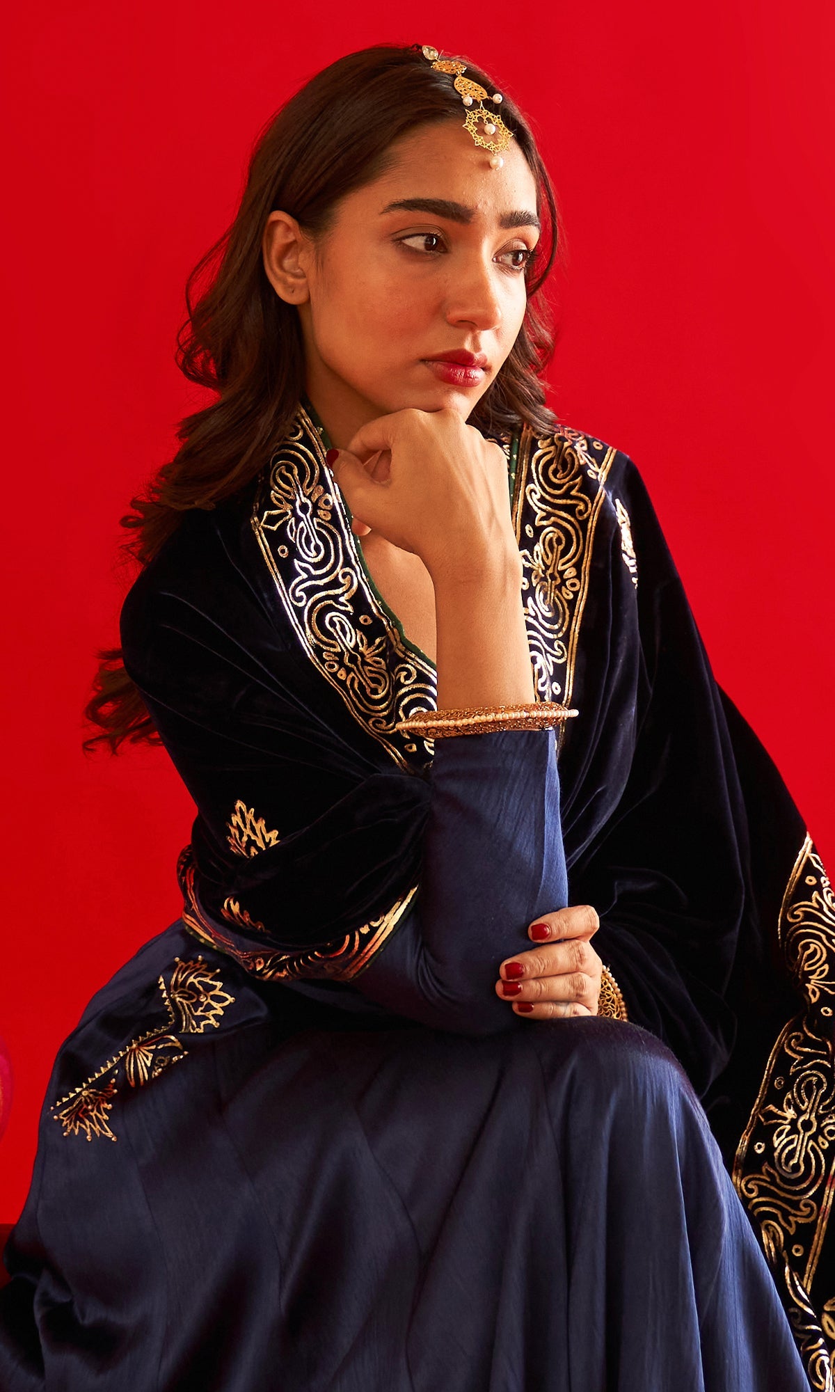 Sufiya Foil Blue Pocket Lehenga With Blouse And Shawl (Set Of 3)