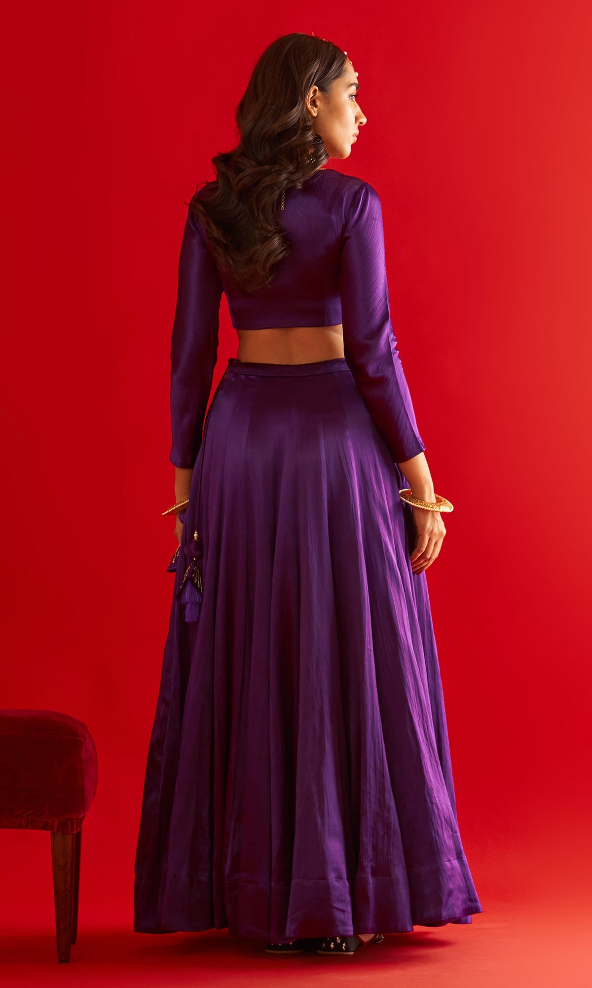 Sufiya Foil Purple Pocket Lehenga With Blouse And Shawl (Set Of 3)