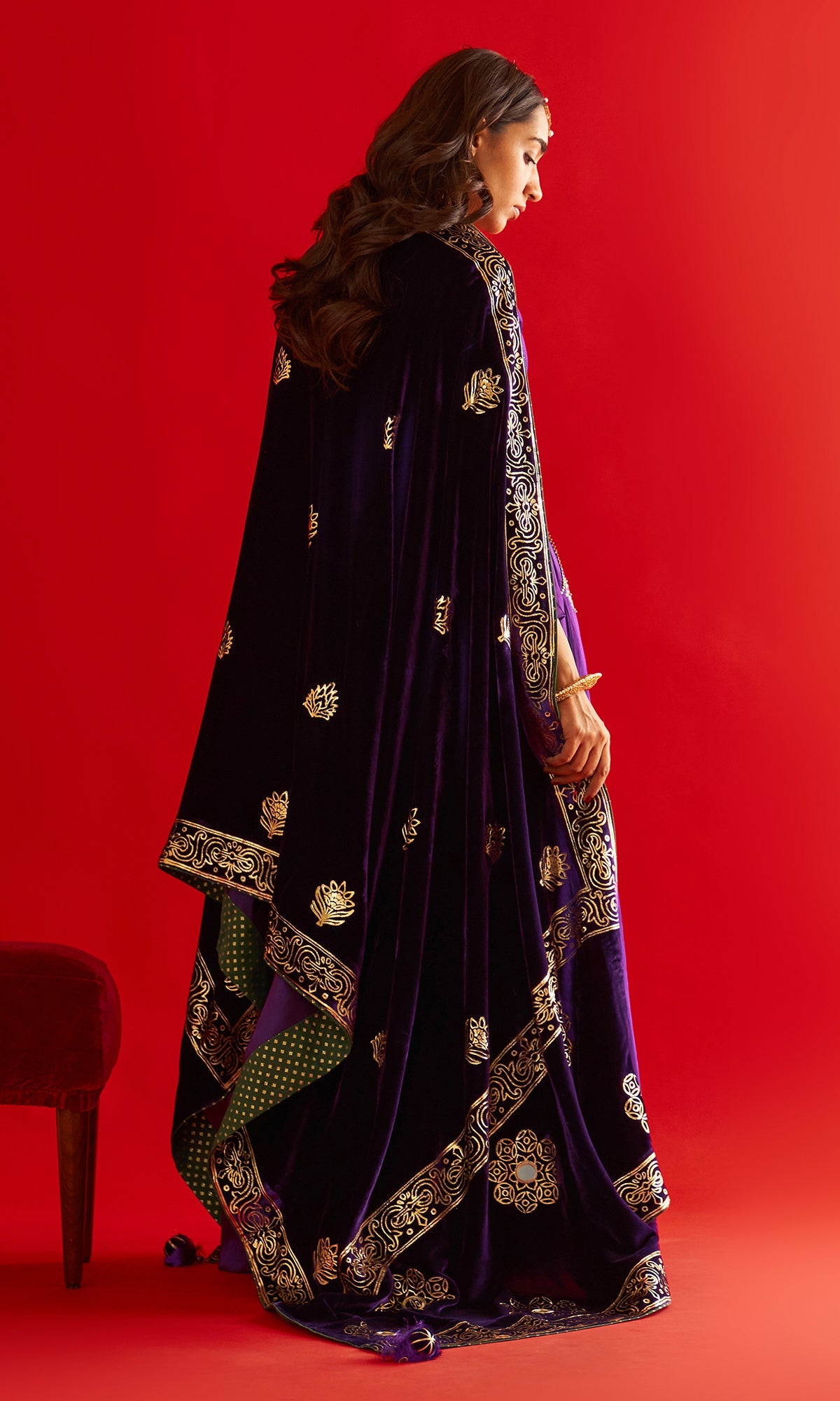 Sufiya Foil Purple Pocket Lehenga With Blouse And Shawl (Set Of 3)