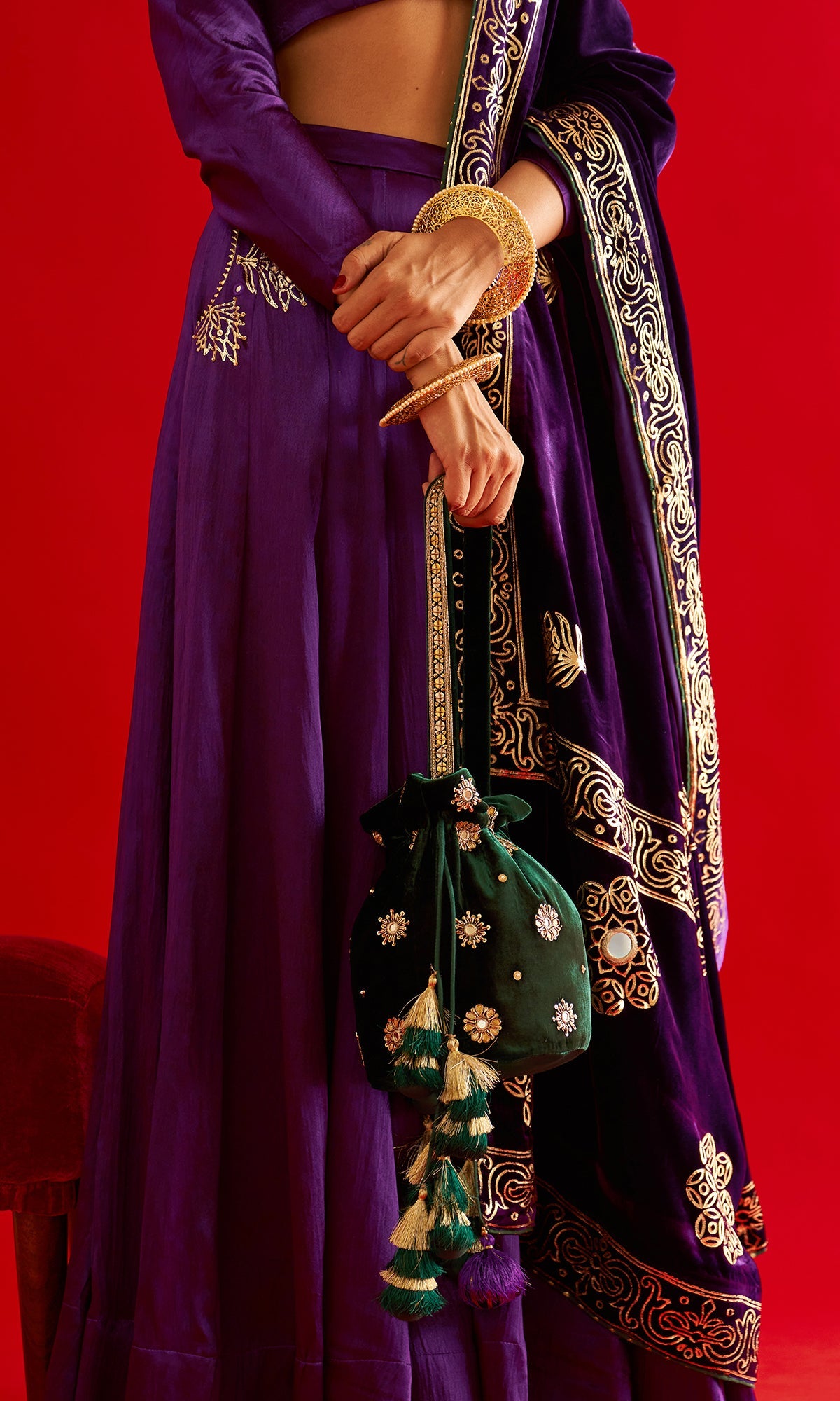 Sufiya Foil Purple Pocket Lehenga With Blouse And Shawl (Set Of 3)