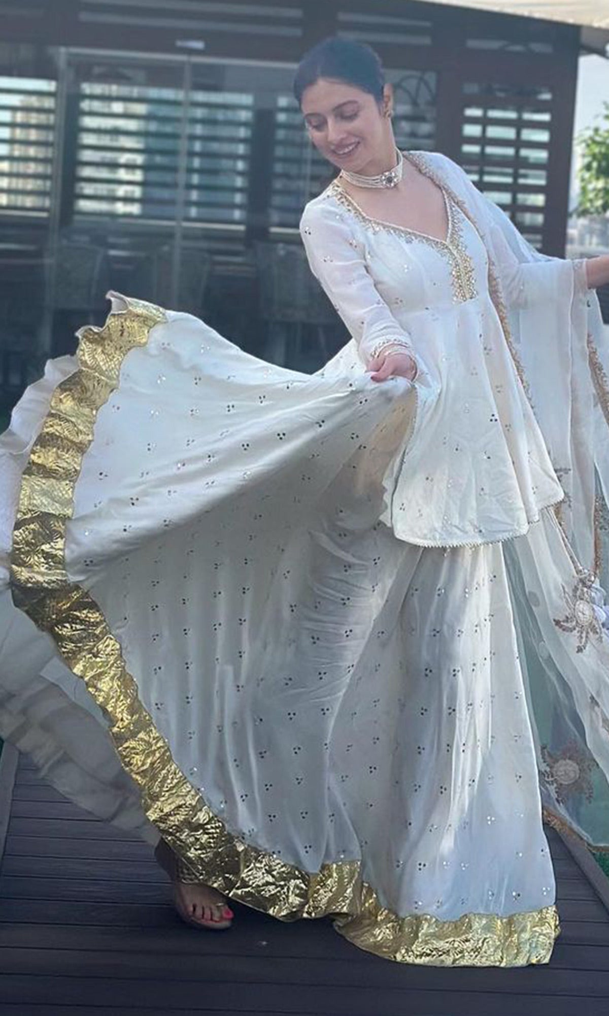 Divya Khosla Kumar in Jhilmil White Lehenga With Kurta And Dupatta Set Of 3