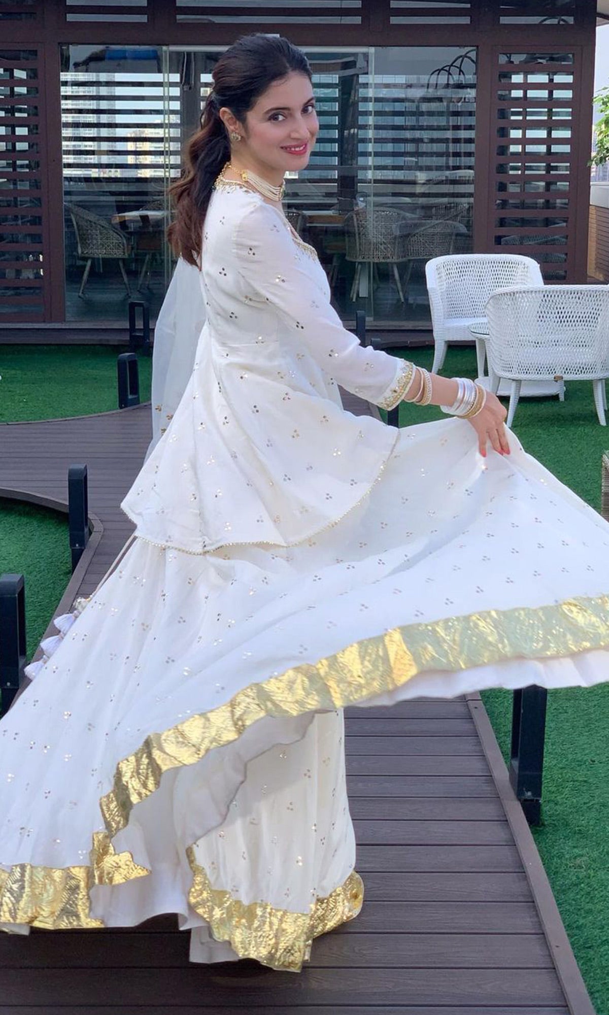Divya Khosla Kumar in Jhilmil White Lehenga With Kurta And Dupatta Set Of 3