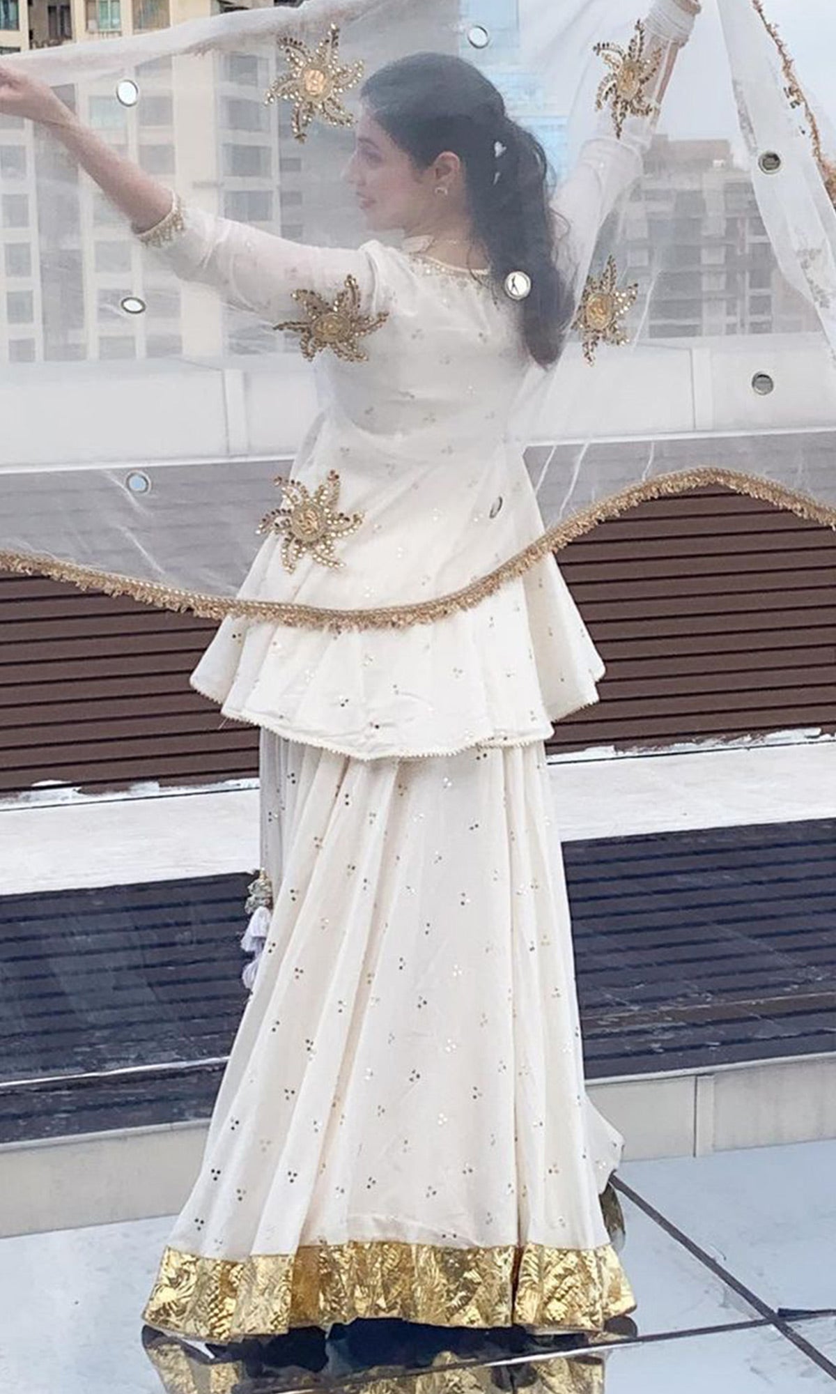 Divya Khosla Kumar in Jhilmil White Lehenga With Kurta And Dupatta Set Of 3