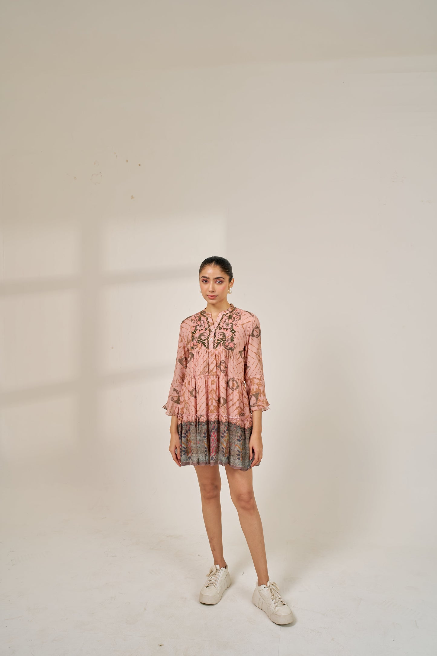 Nazaakat Meher Blush Pink Printed Short Dress