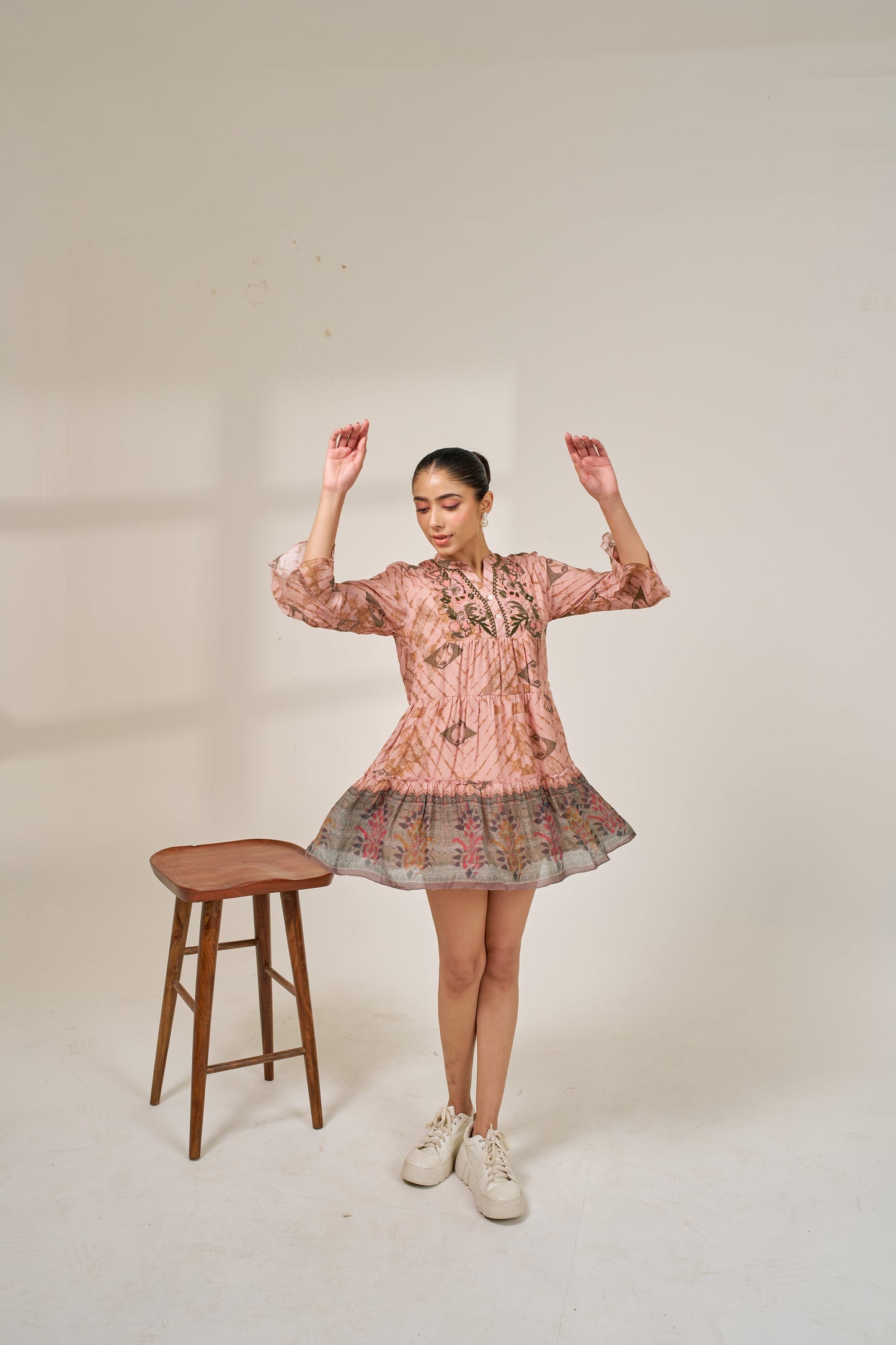 Nazaakat Meher Blush Pink Printed Short Dress