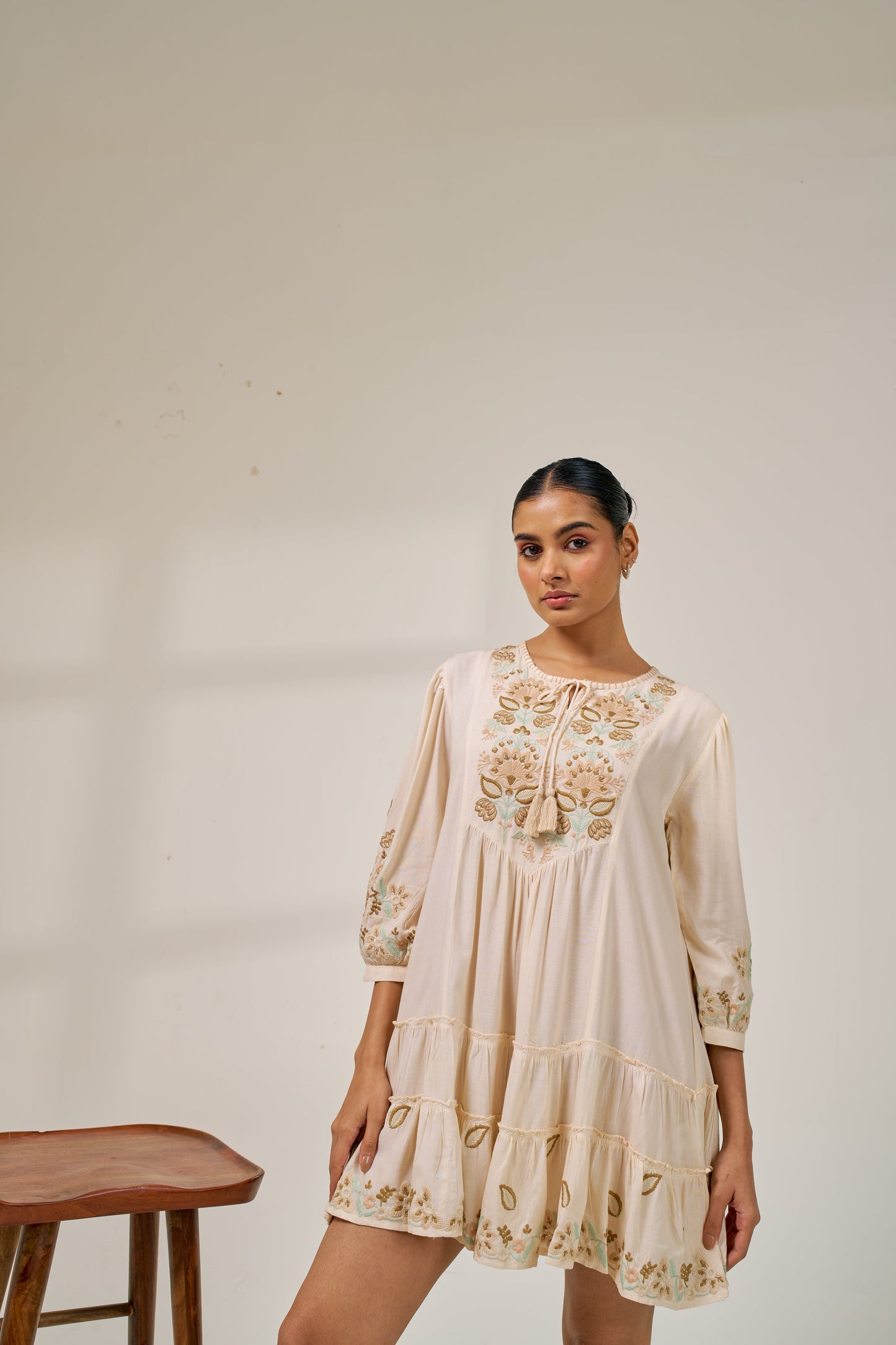 Nazaakat Meher Beige Bloom Embroidered Dress