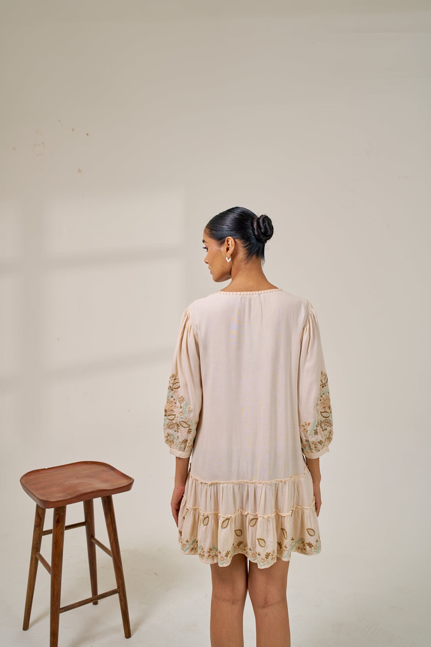 Nazaakat Meher Beige Bloom Embroidered Dress