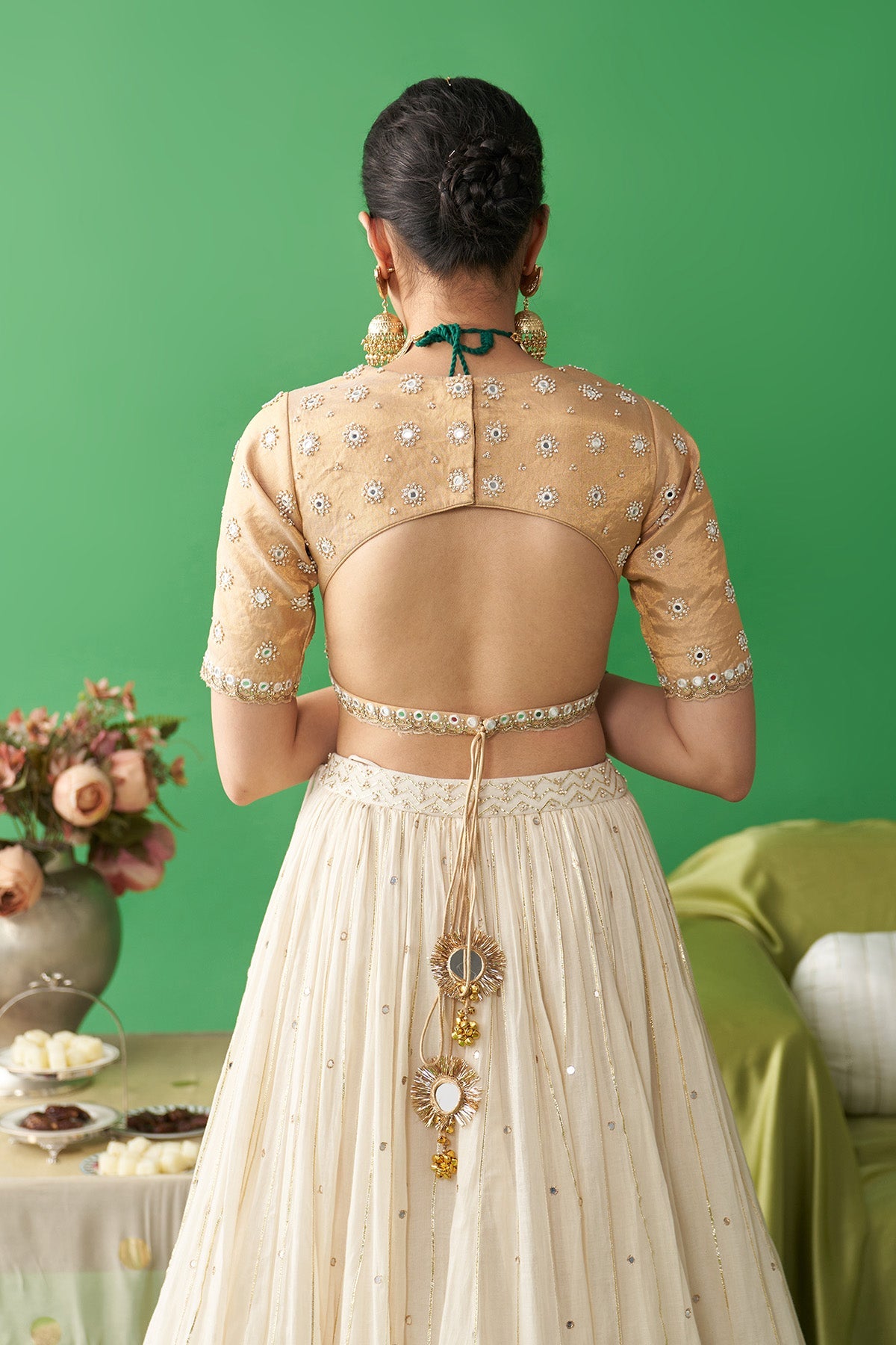 Jhoom Ivory double layer lehenga with embroidered blouse and chaand dupatta (set of 3)
