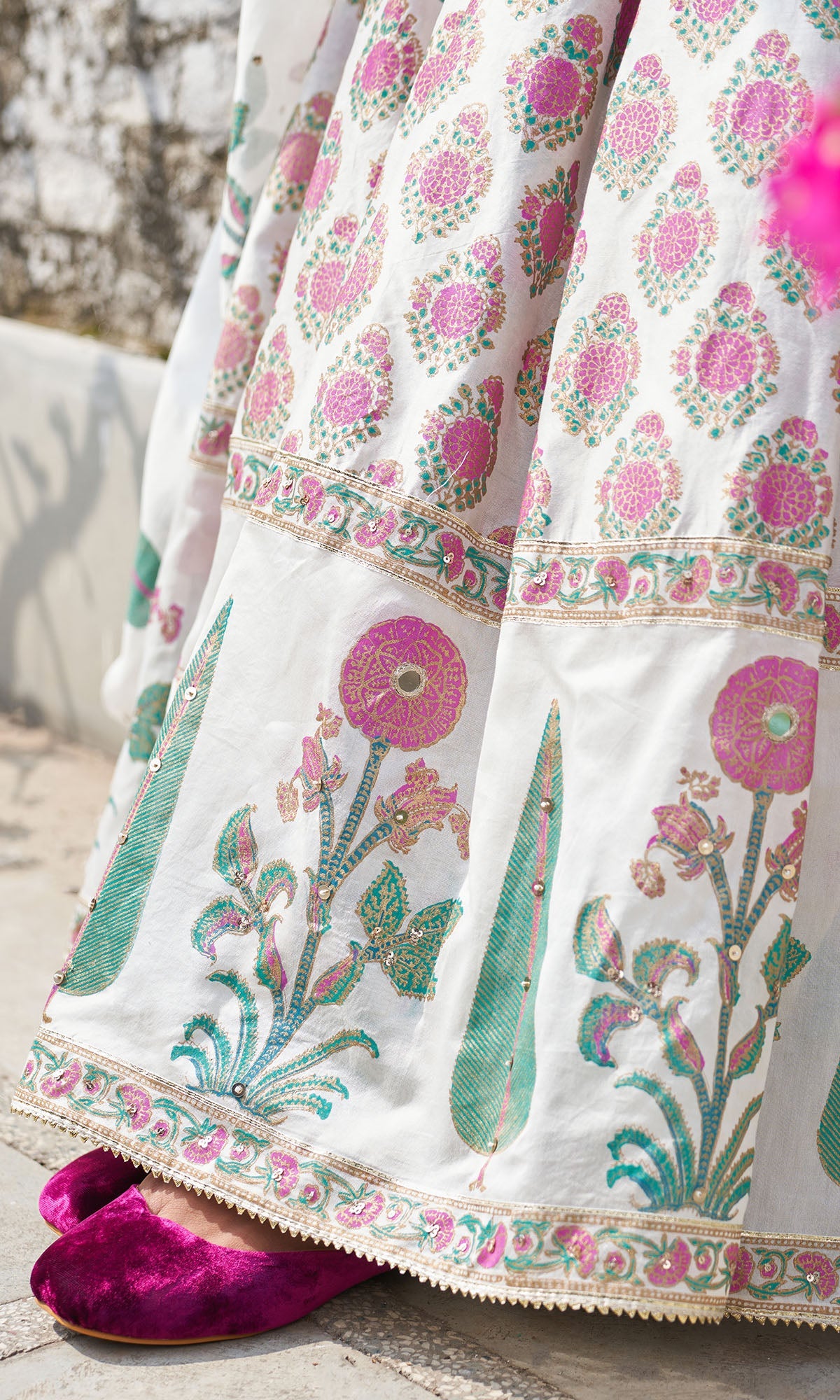 Boond Vol. 2 Pink Mughal Buta Lehenga With Solid Pink Embroidered Blouse And Dupatta(Set Of 3)