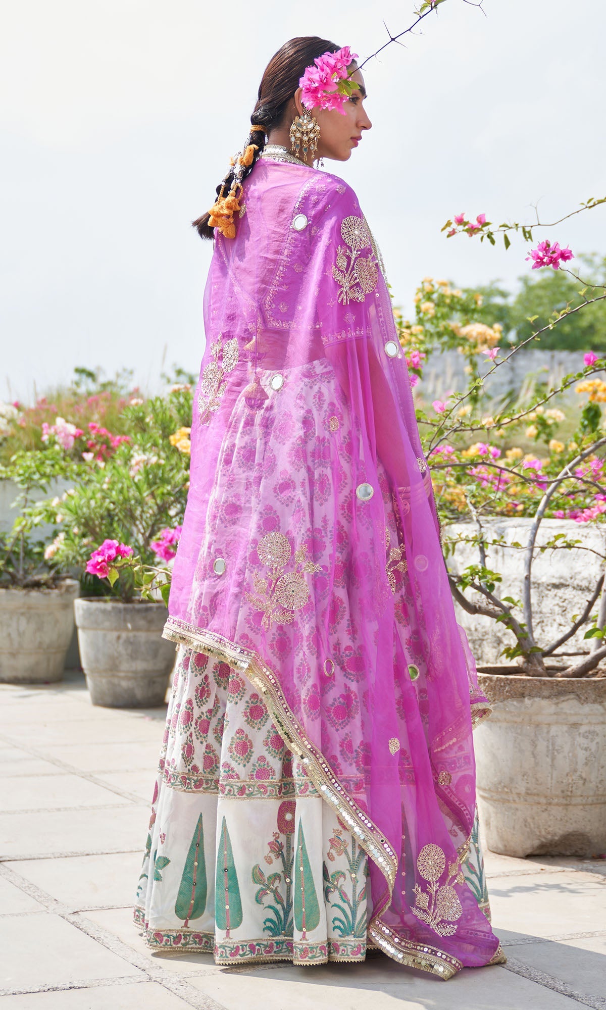 Boond Vol. 2 Pink Mughal Buta Lehenga With Solid Pink Embroidered Blouse And Dupatta(Set Of 3)