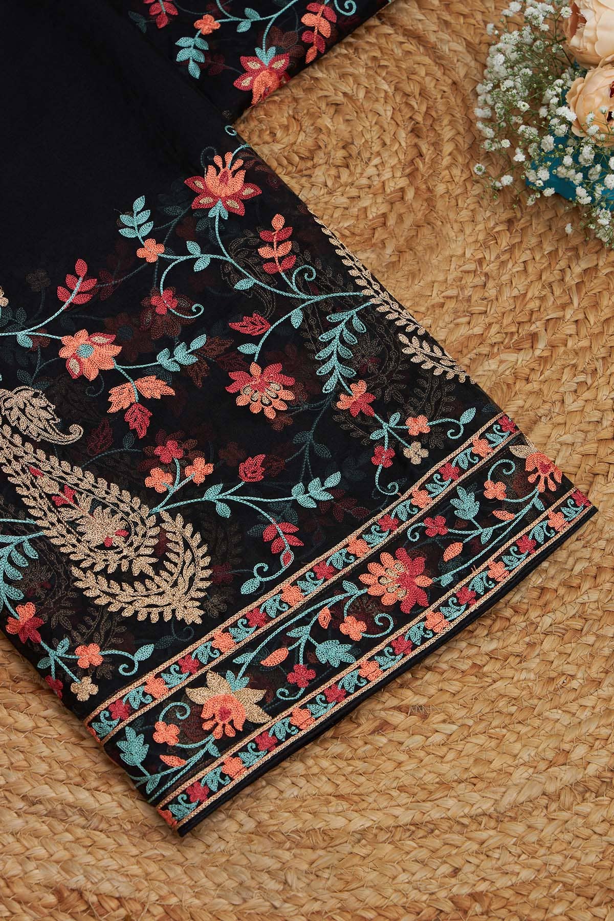 Black Net Embroidered Dupatta