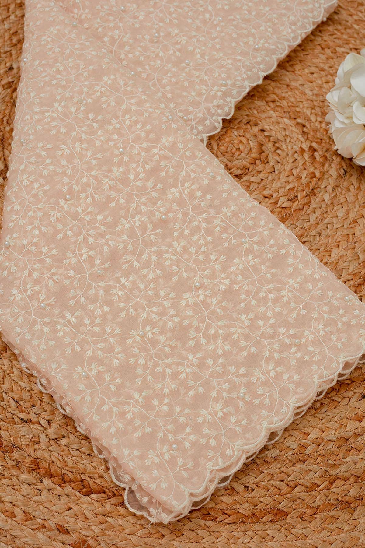 Peach Organza Embroidered Dupatta With Pearl