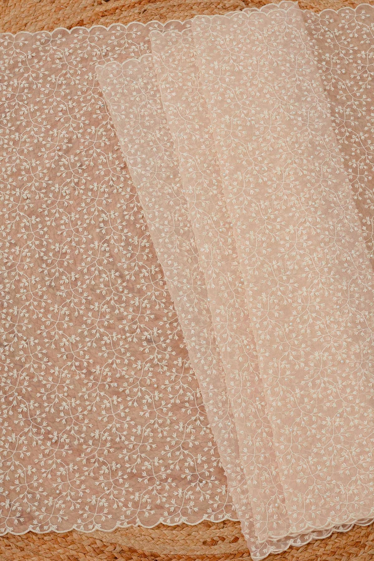 Peach Organza Embroidered Dupatta With Pearl