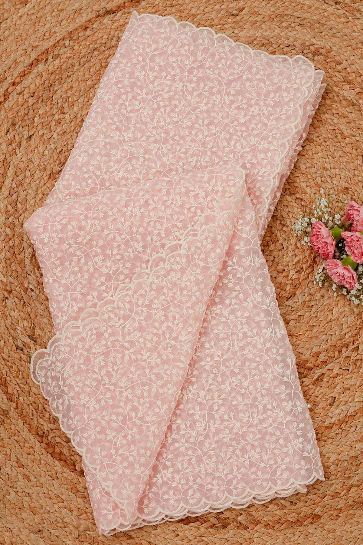 Pink Organza Embroidered Dupatta With Pearl Womens Soch