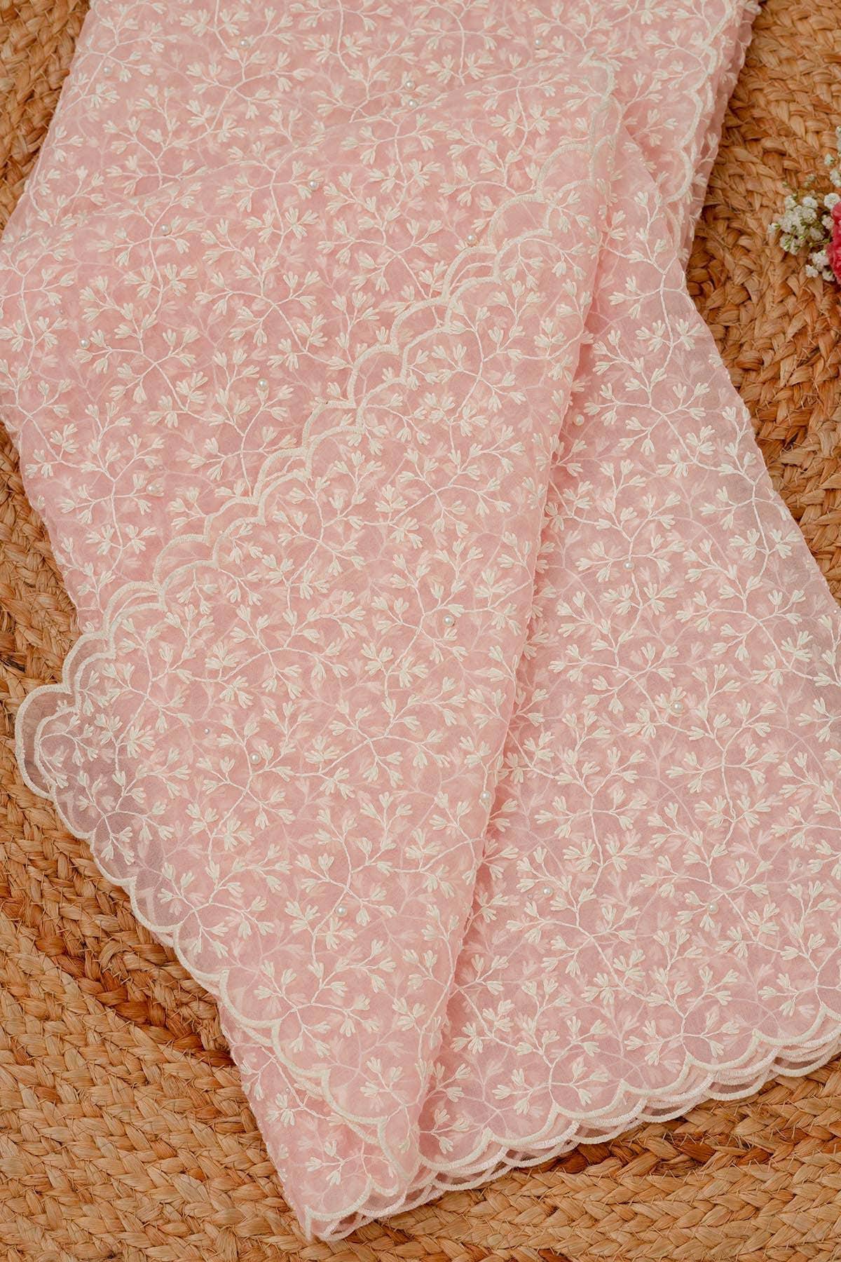 Pink Organza Embroidered Dupatta With Pearl Womens Soch