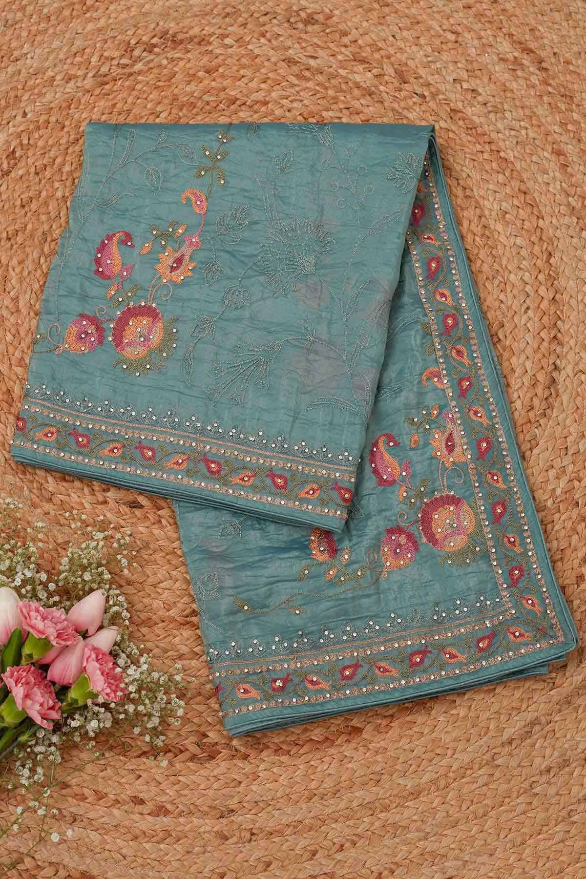 Sea Green Crepe Floral Print Dupatta