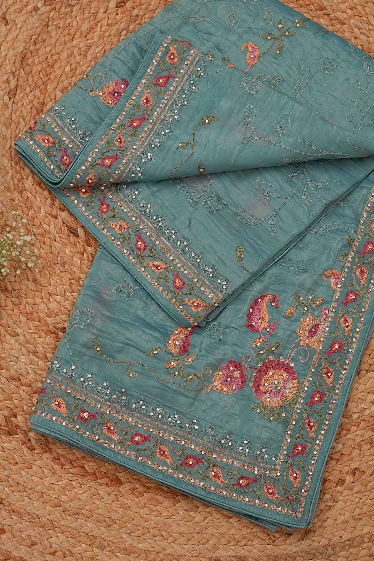 Sea Green Crepe Floral Print Dupatta
