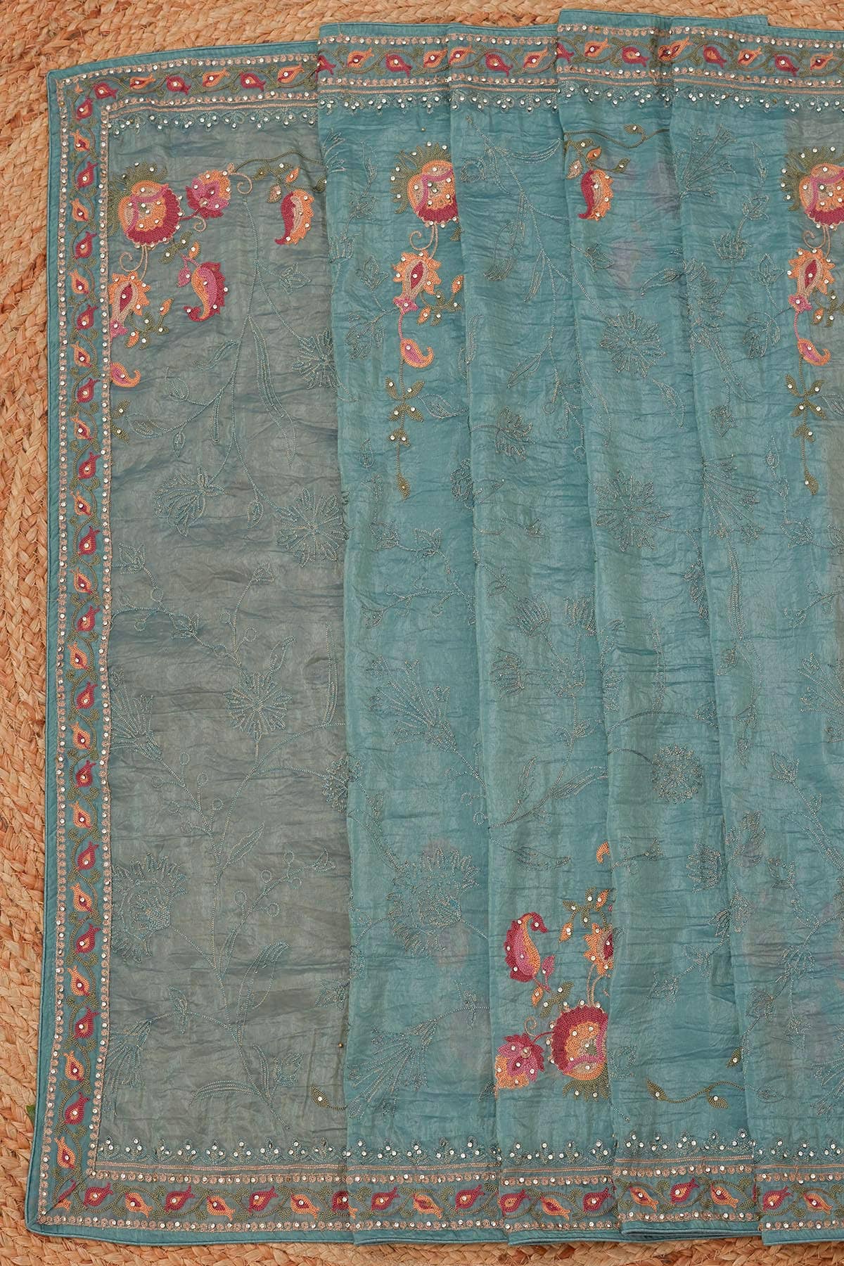 Sea Green Crepe Floral Print Dupatta