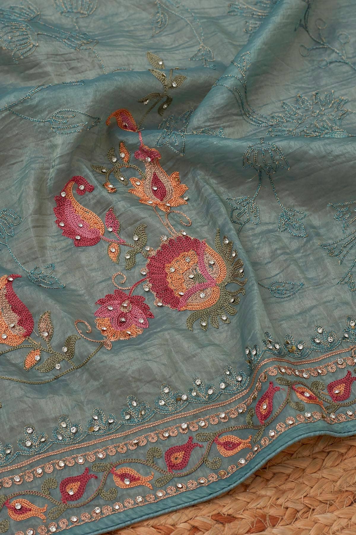 Sea Green Crepe Floral Print Dupatta