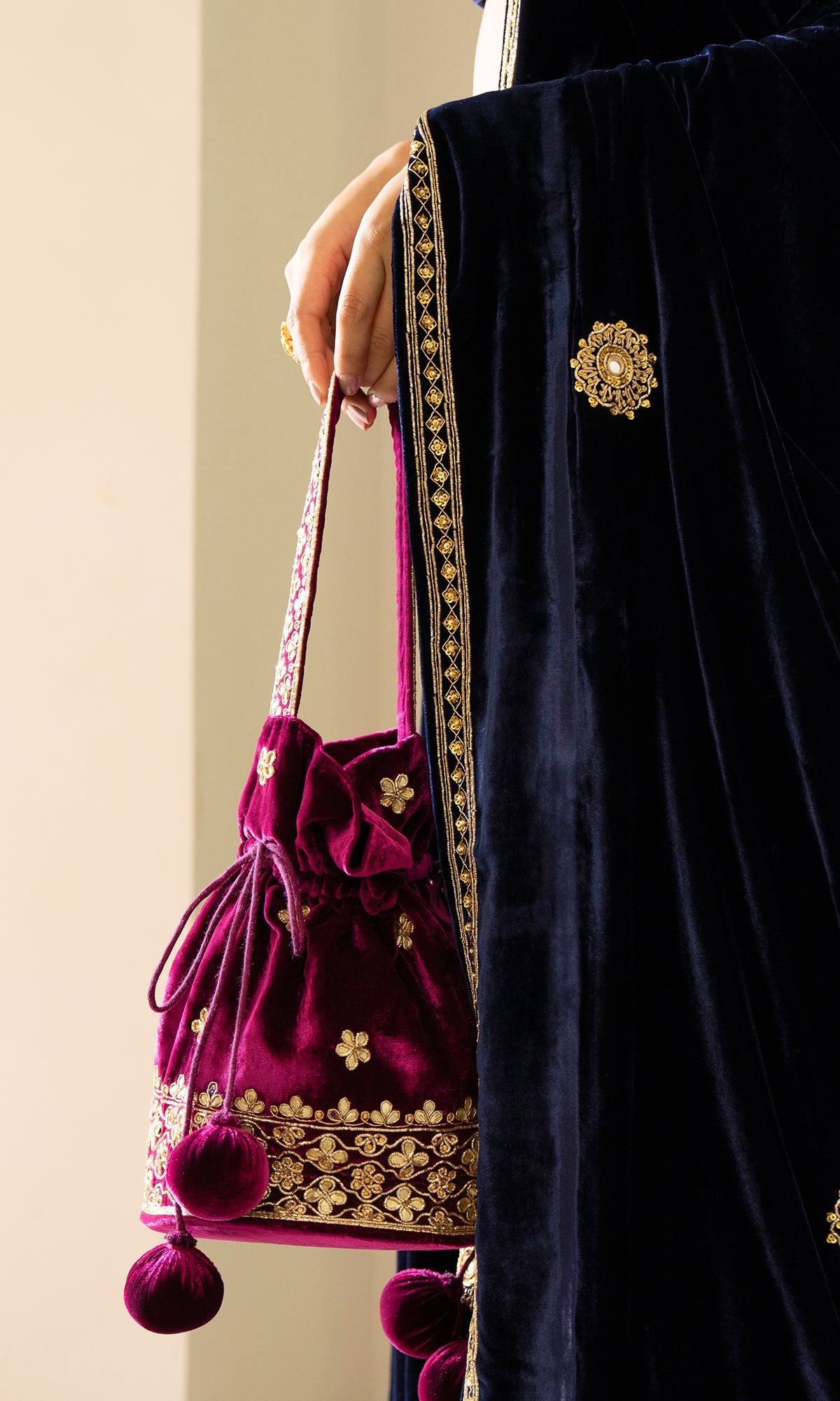 Bareen Embroidered  - Royal Blue velvet Lehanga With Blouse - Set of 2