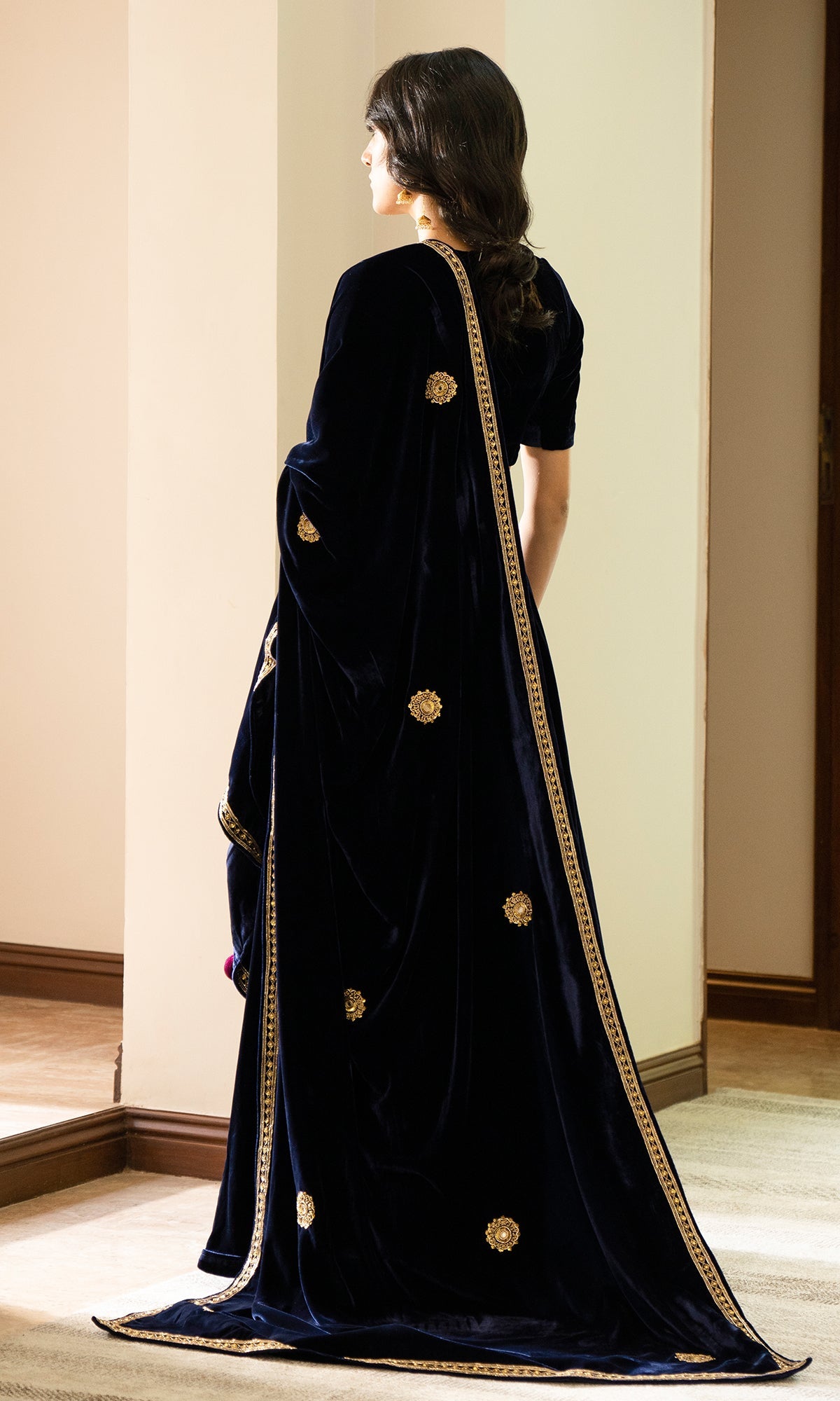 Bareen Embroidered  - Royal Blue velvet Lehanga With Blouse - Set of 2