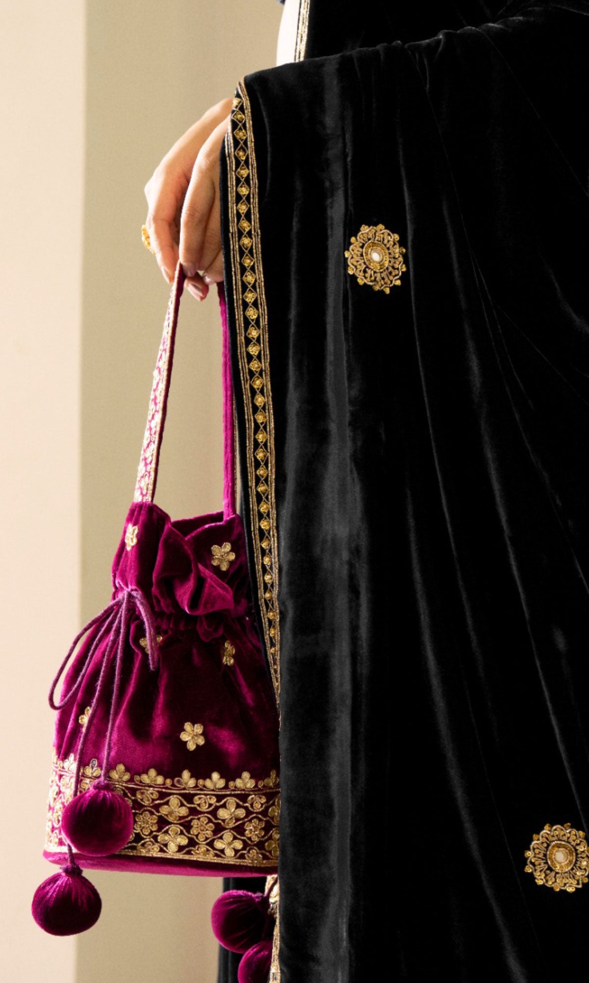 Bareen Embroidered  - Royal Black velvet Lehanga With Blouse - Set of 2
