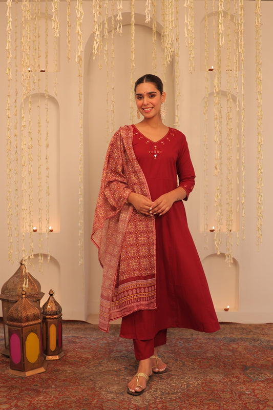 Nazaakat Mehfil Cherry Red Anarkali Set