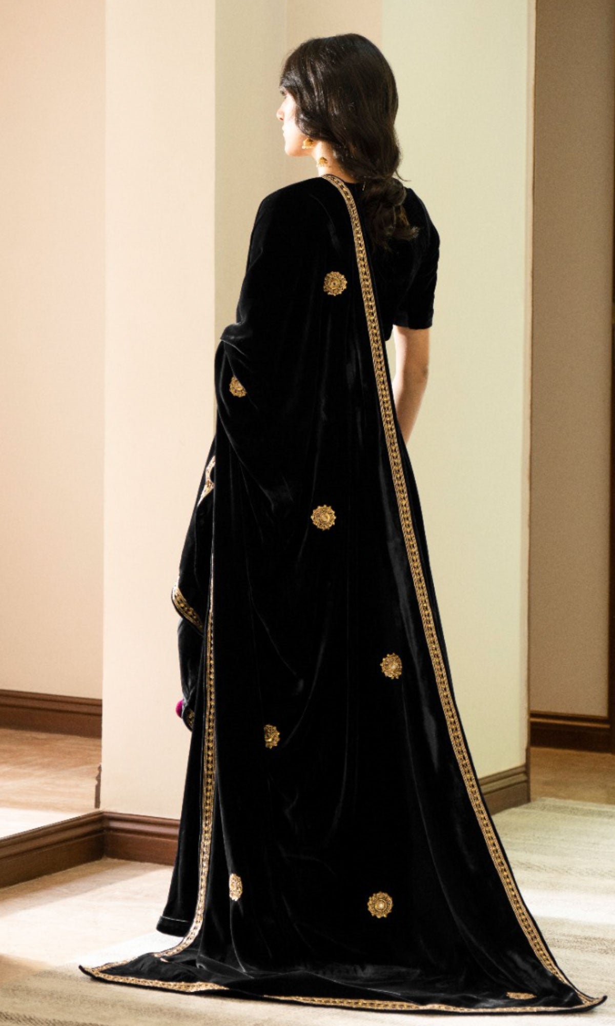 Bareen Embroidered  - Royal Black velvet Lehanga With Blouse - Set of 2