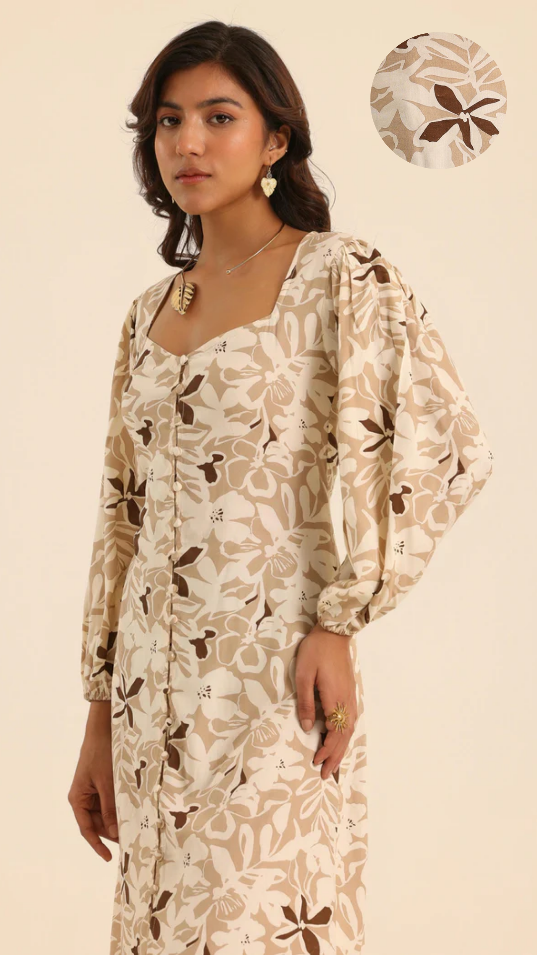 Nazaakat Nutty Latte Printed Midi Dress