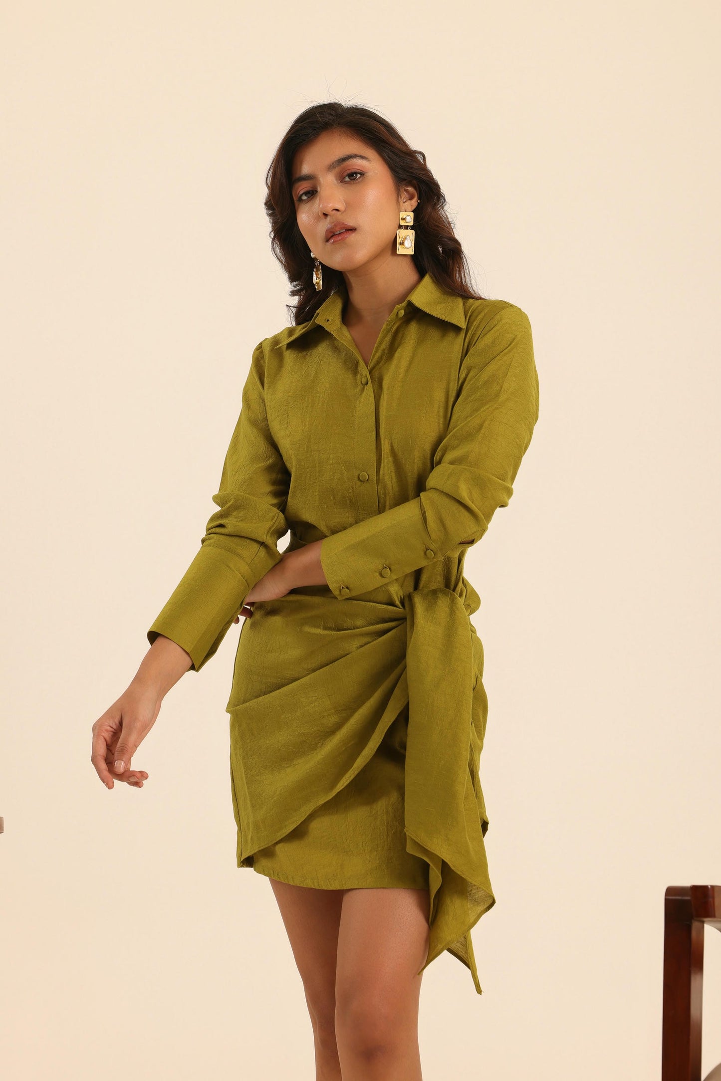 Nazaakat Olive Touch Wrap Dress
