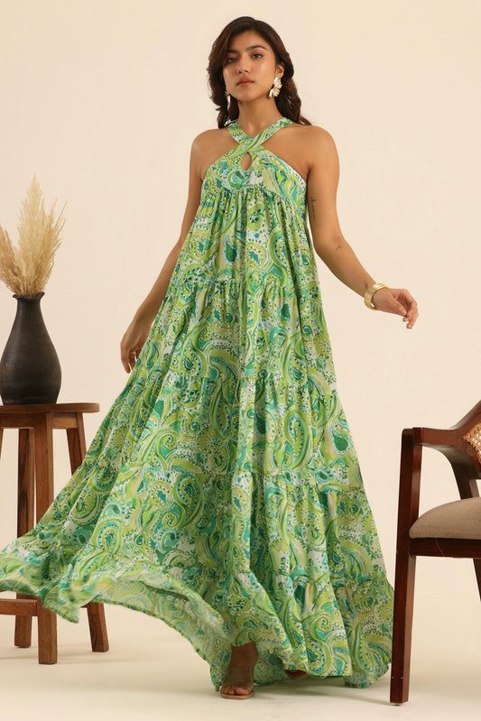 Nazaakat Mean Green Maxi Dress