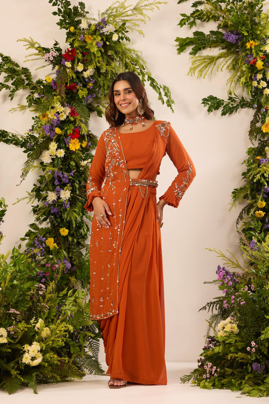 Mastaani Saffron Amber Saree Set