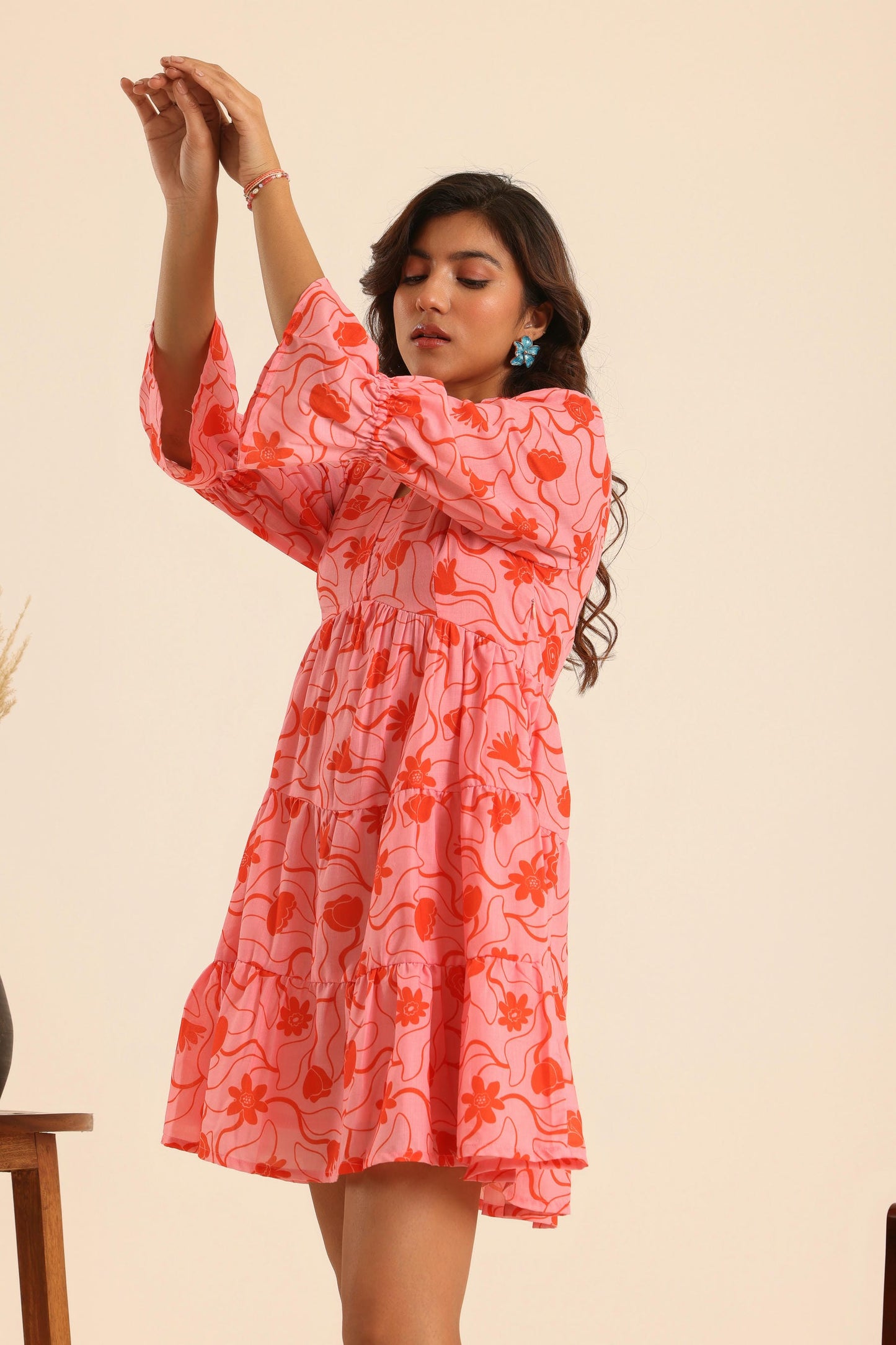 Nazaakat Flamingo Tiered Dress