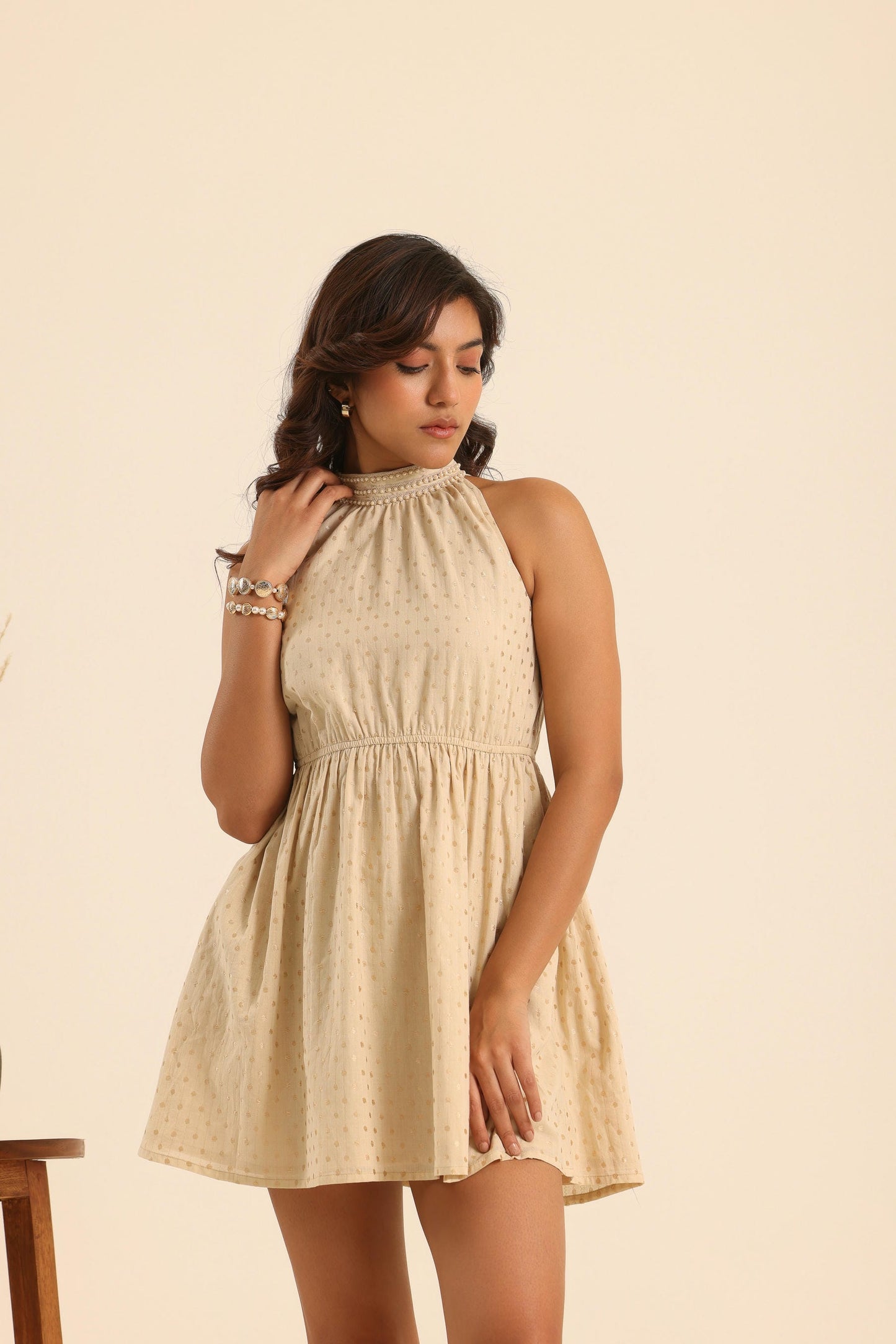 Nazaakat Golden Glimmer Short Dress