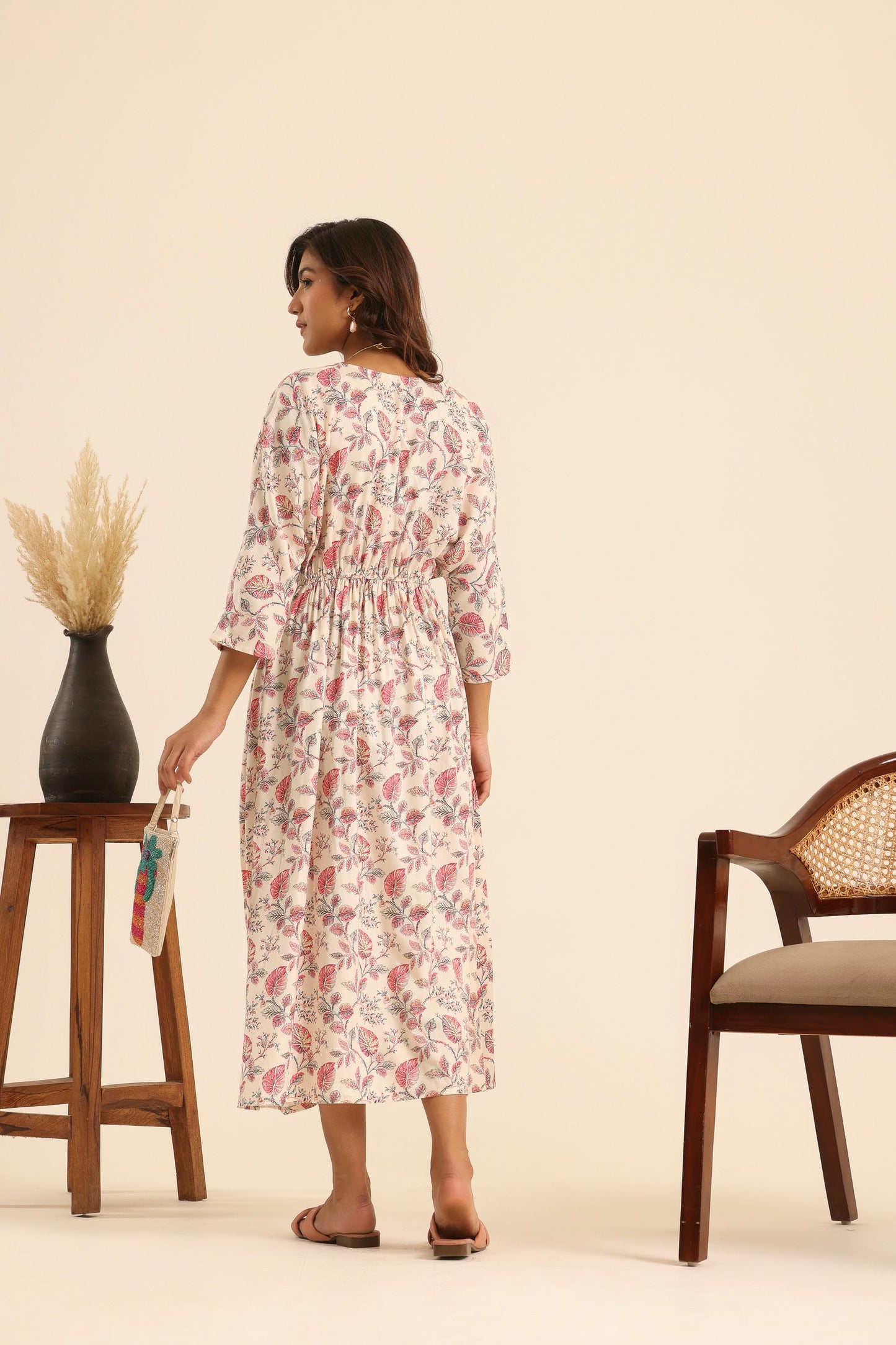 Nazaakat Rose Latte Kaftan Dress