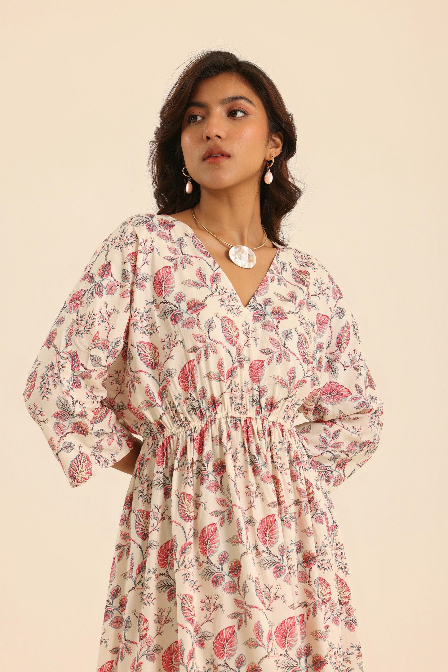 Nazaakat Rose Latte Kaftan Dress