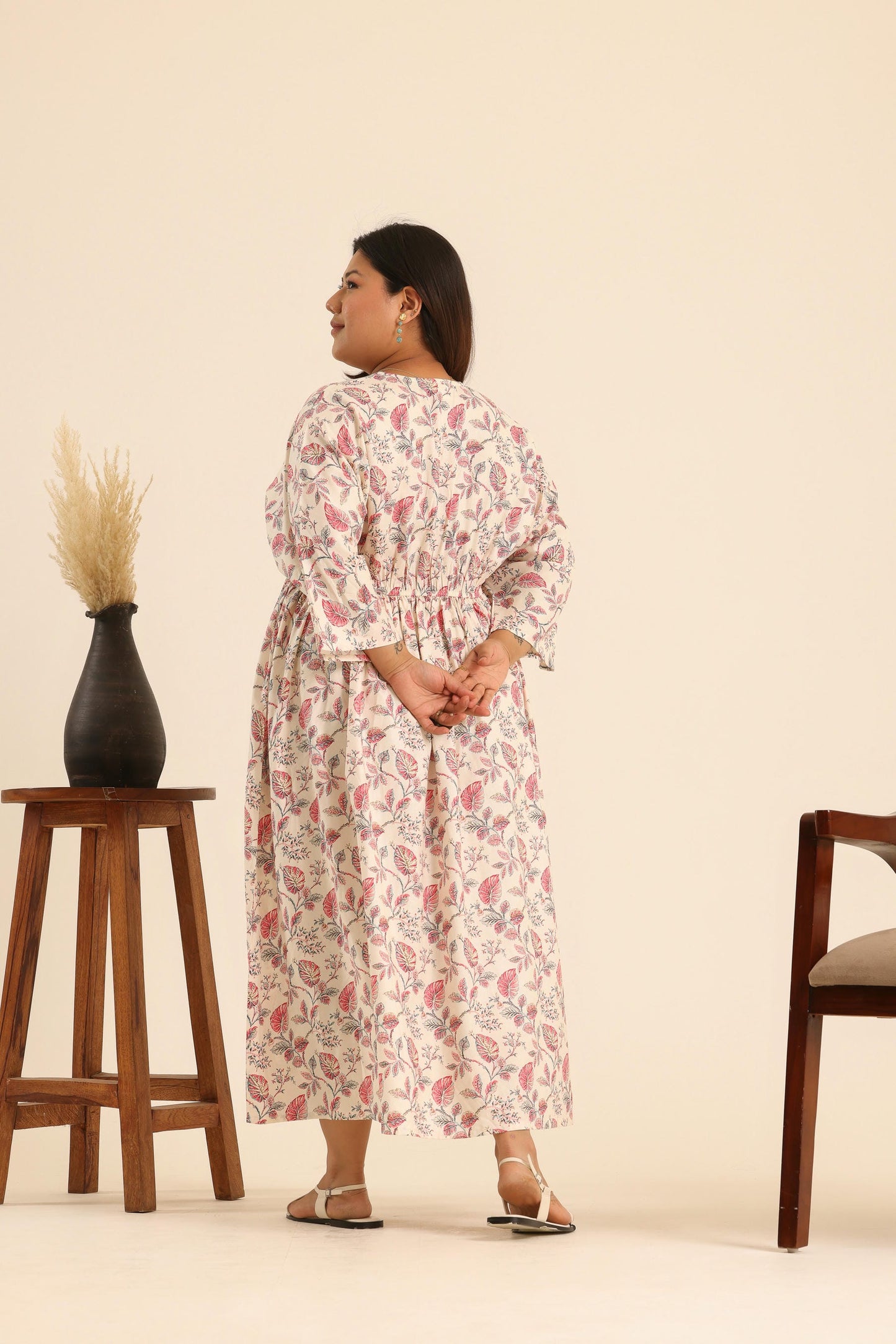 Nazaakat Rose Latte Kaftan Dress