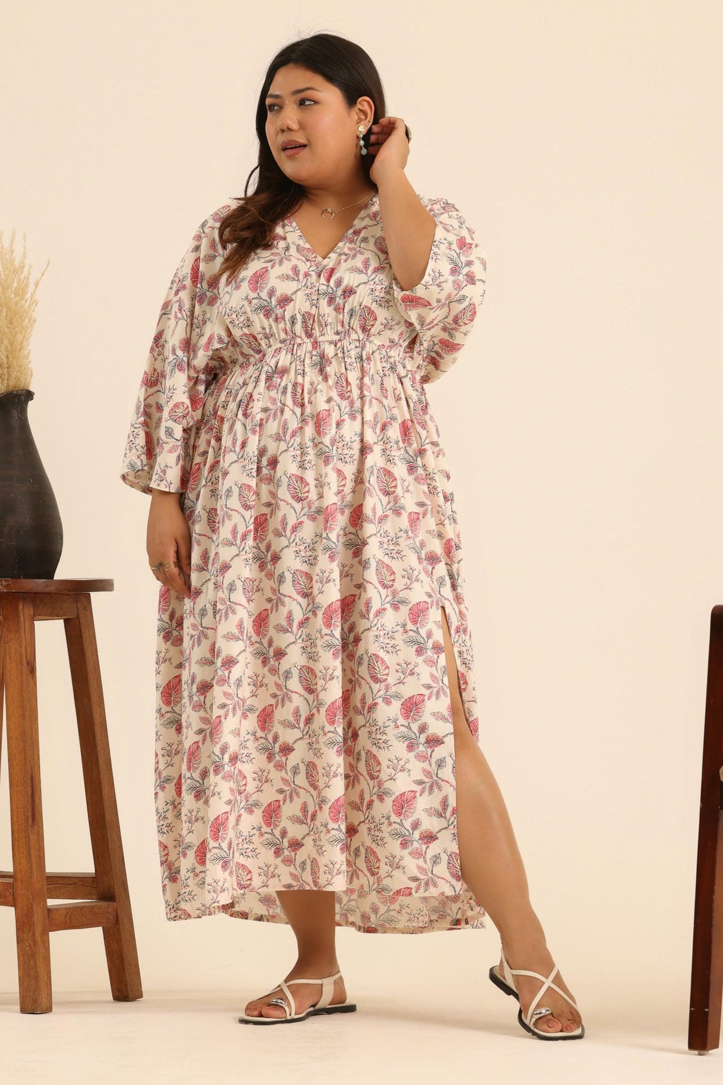 Nazaakat Rose Latte Kaftan Dress