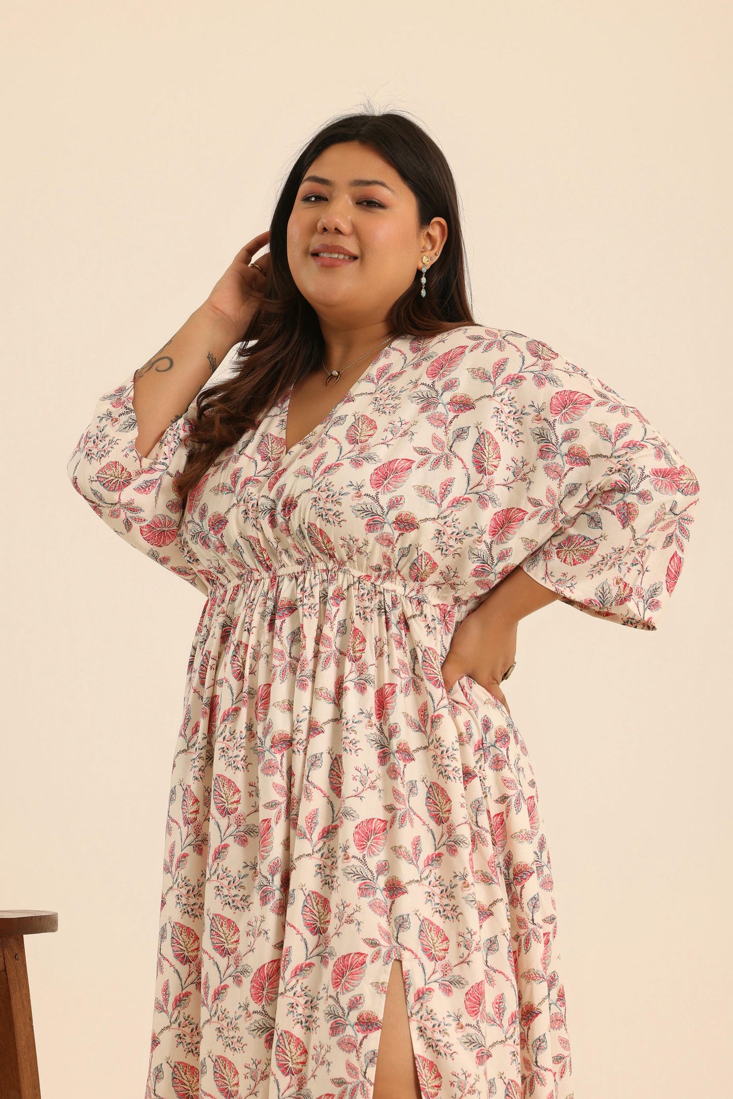 Nazaakat Rose Latte Kaftan Dress