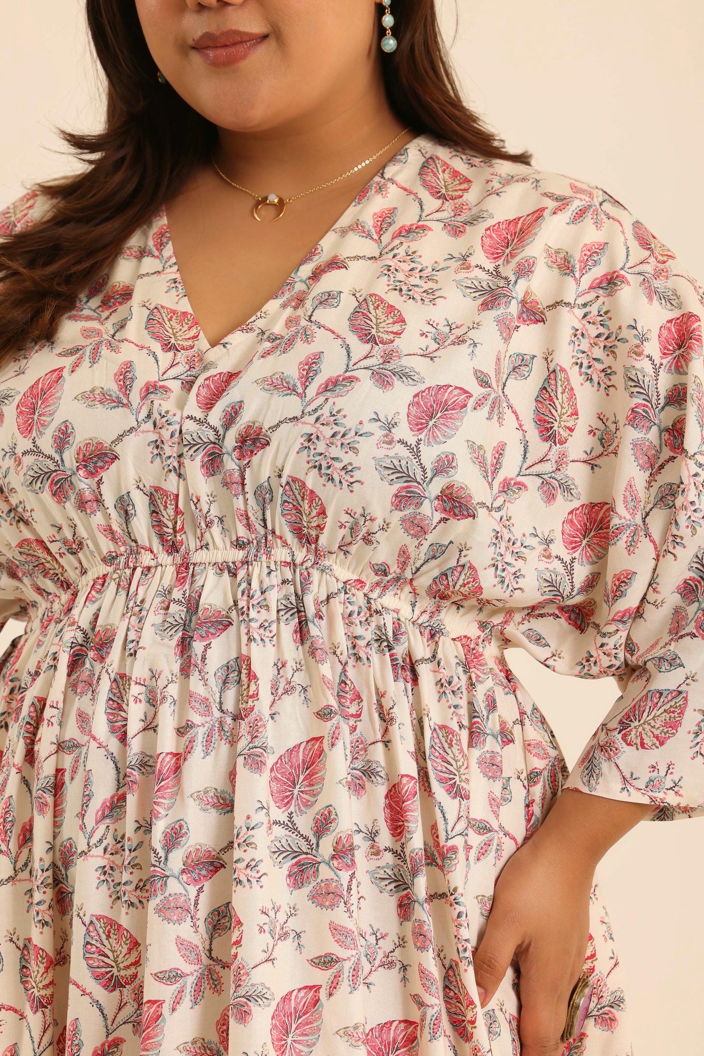 Nazaakat Rose Latte Kaftan Dress