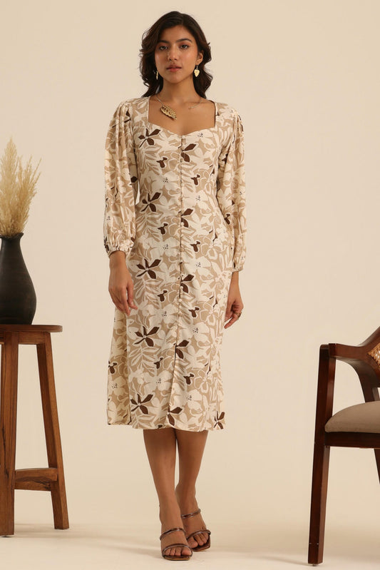 Nazaakat Nutty Latte Printed Midi Dress