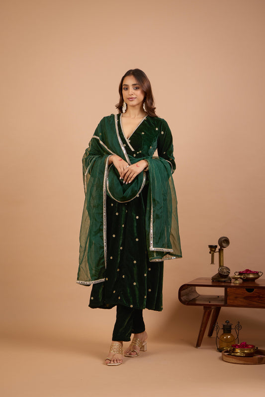 Nazaakat Jugni Emerald Glow Velvet Anarkali Set