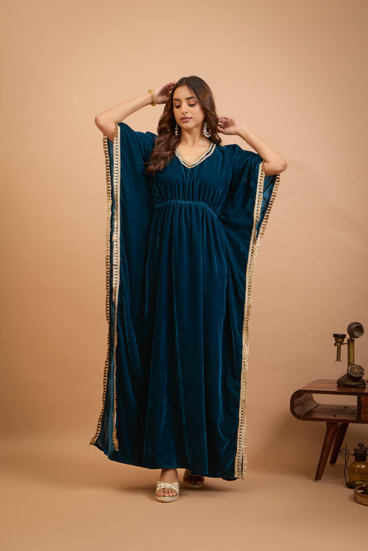 Nazaakat Jugni Bahamas Blue Velvet Bohemian Kaftan