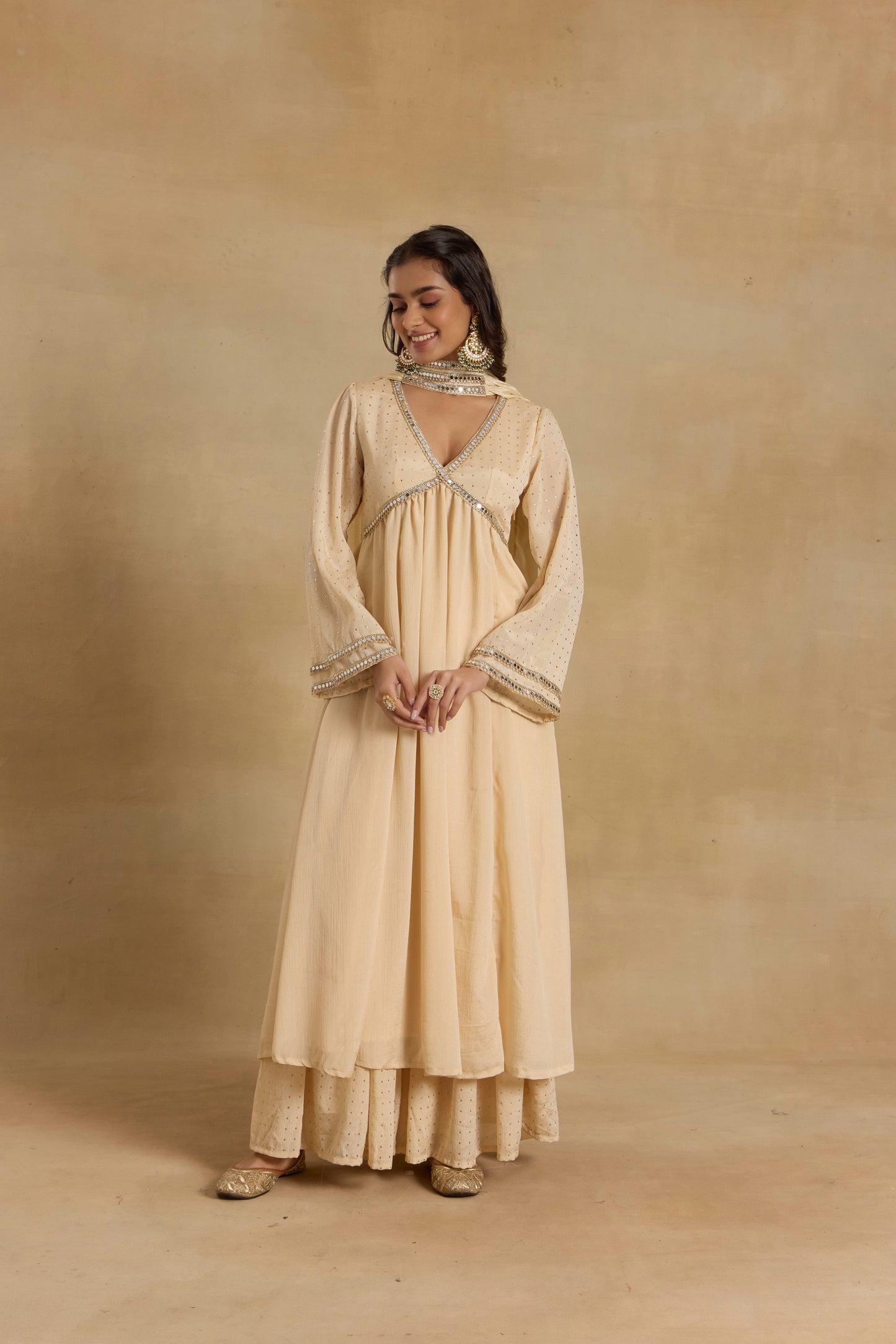 Nazaakat Heer Signature Ivory Anarkali Set with Choker Dupatta