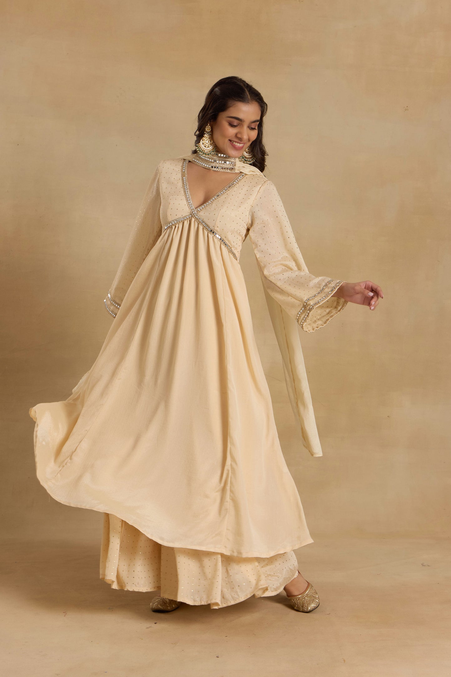 Nazaakat Heer Signature Ivory Anarkali Set with Choker Dupatta