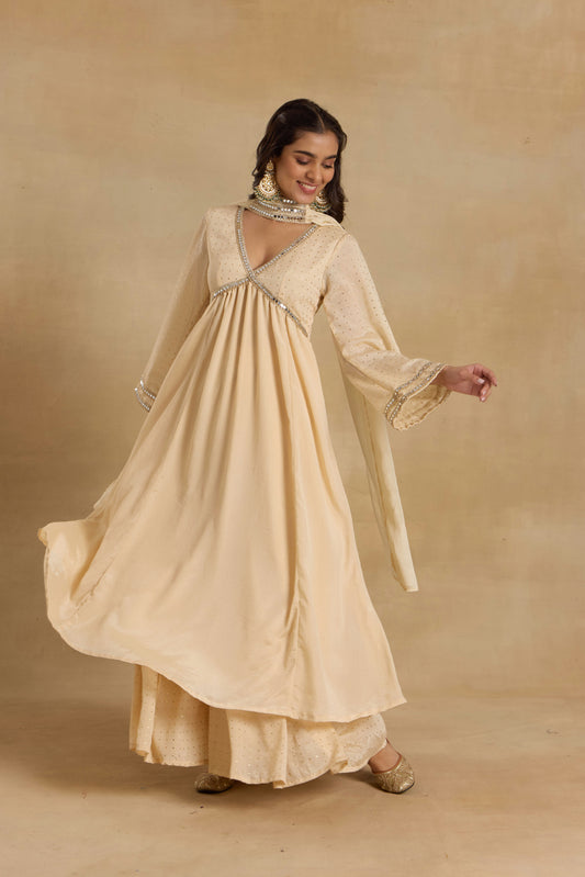 Nazaakat Heer Signature Ivory Anarkali Set with Choker Dupatta